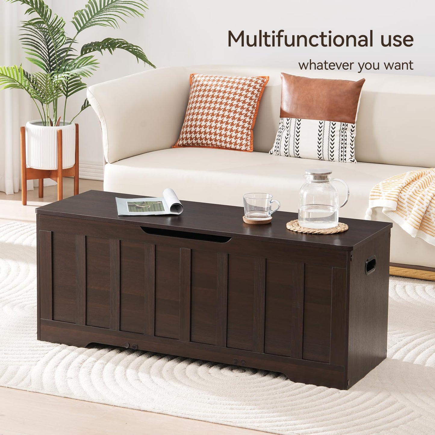 VANKILEY 47.2" Storage Chest Extra Large, Storage Trunk with 2 Safety Hinges, Wooden Storage Bench, Shoe Bench, 47.2x15.7x19.1 Inch, Easy Assembly, for Bedroom, Living Room, Entryway, Espresso