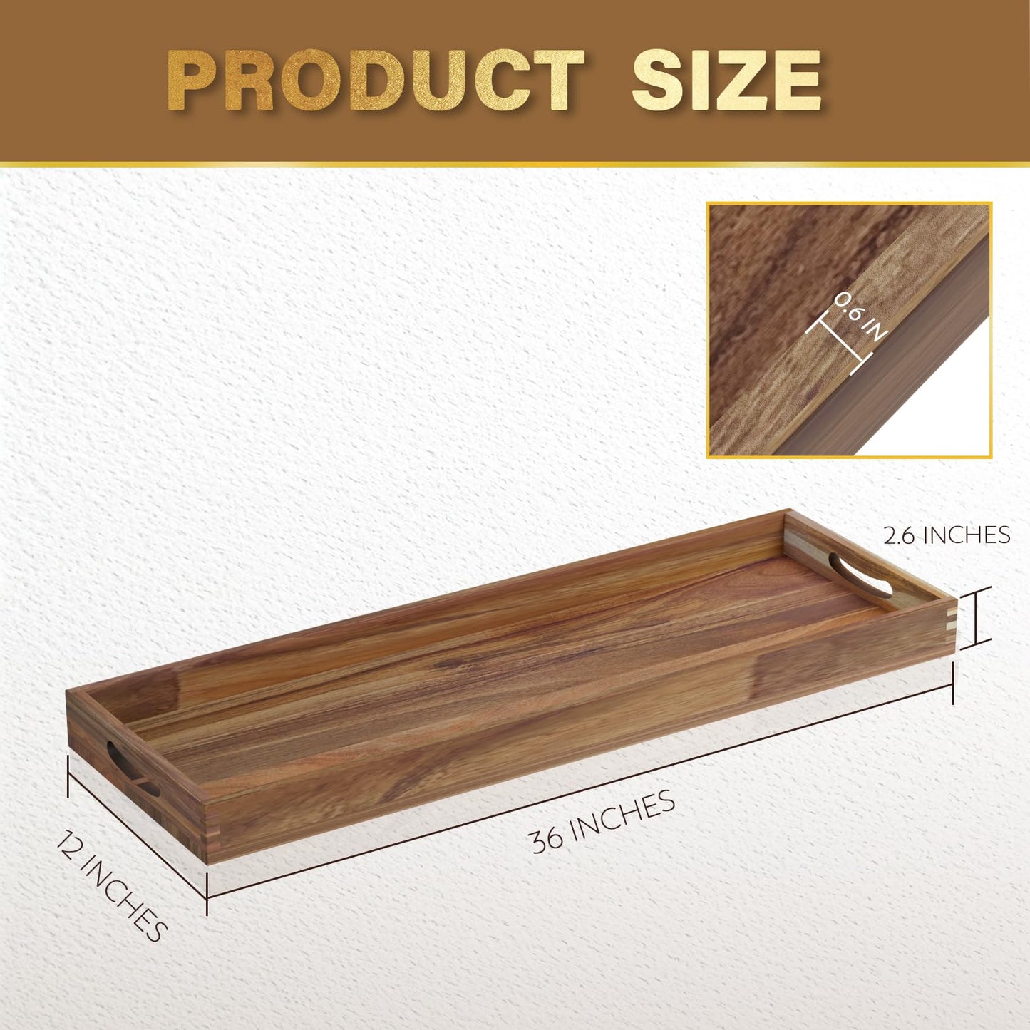 MAONAME Extra Large Acacia Wood Serving Board with Handles, 36 x 12 inches Wooden Ottoman Tray, Rectangular Charcuterie Platter for Meat, Cheese Board, Extra Long 3ft