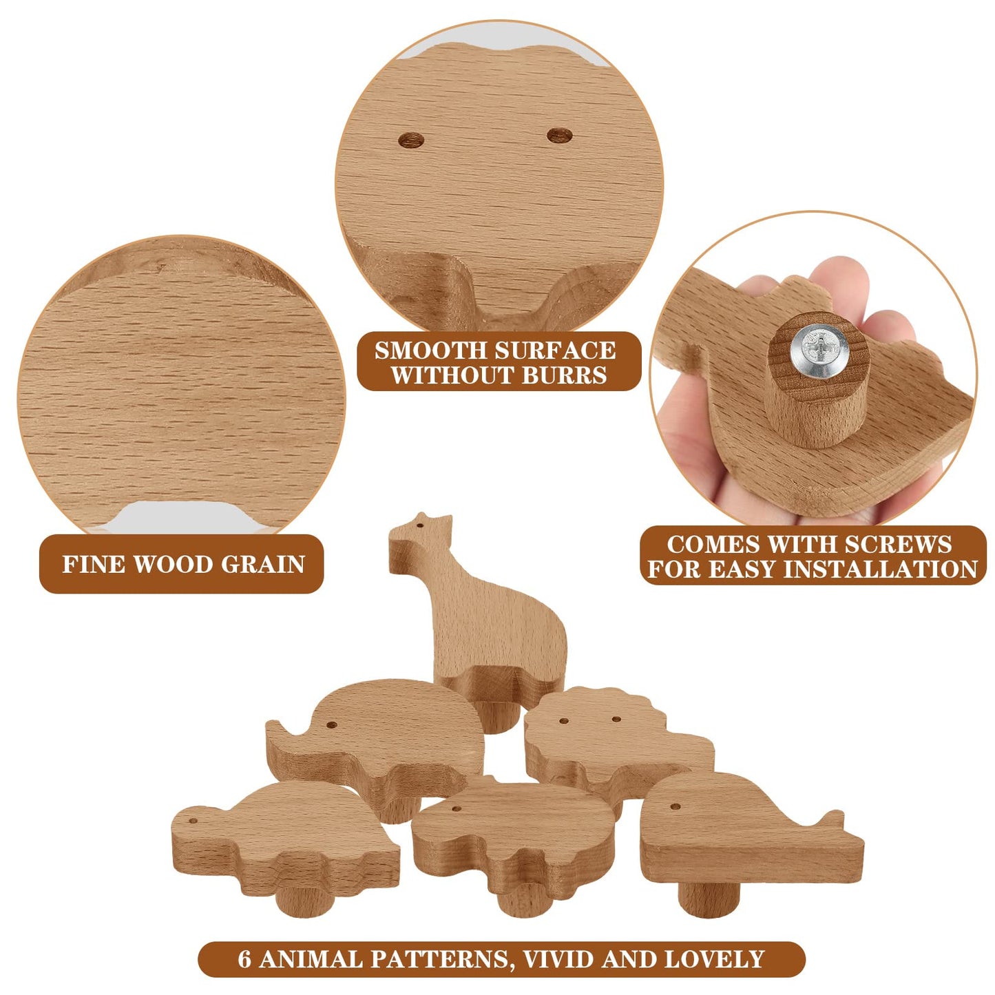 Qunclay 6 Sets Wooden Animal Dresser Knobs Decorative Nursery Wood Drawer Pulls with Screws Furniture Pulls Handles for Nursery Home Bedroom Kitchen Cabinets Hardware Cupboard (Zoo)