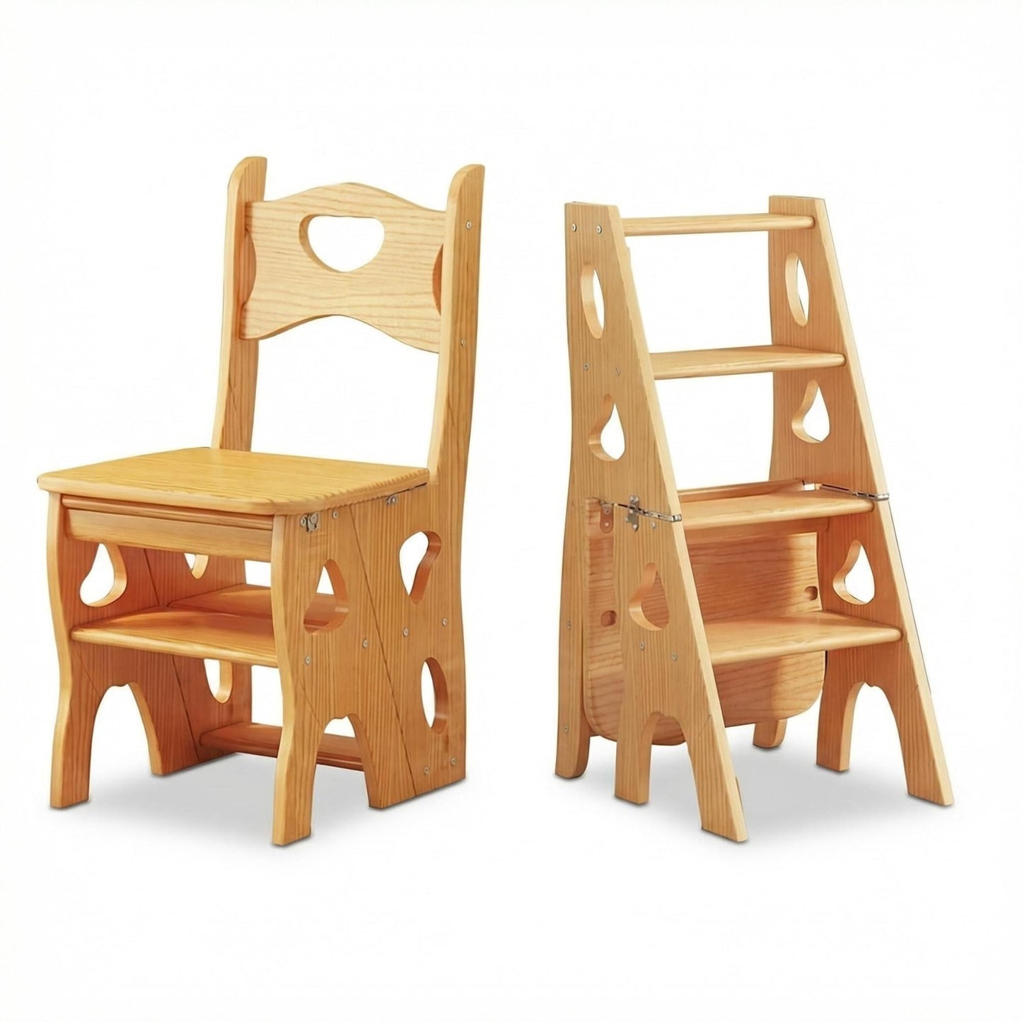 SOTAT Wooden Folding Library Ladder Chair,2 in 1 Lightweight Portable Multifunctional Step Stool, 4-Step Stool Dual Purpose Stepladders, Display Stand and Flower Stand for Home