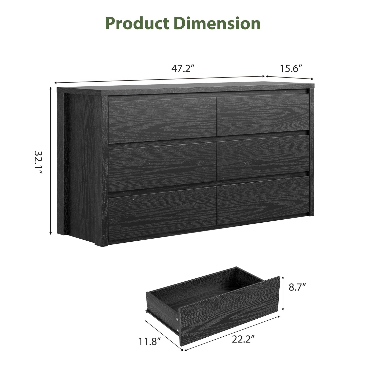 GarveeHome 6 Drawer Dresser for Bedroom, Wide Wood Chest of Drawers Handle Free, Large Modern Dresser Storage Cabinet for Living Room, Hallway Entryway