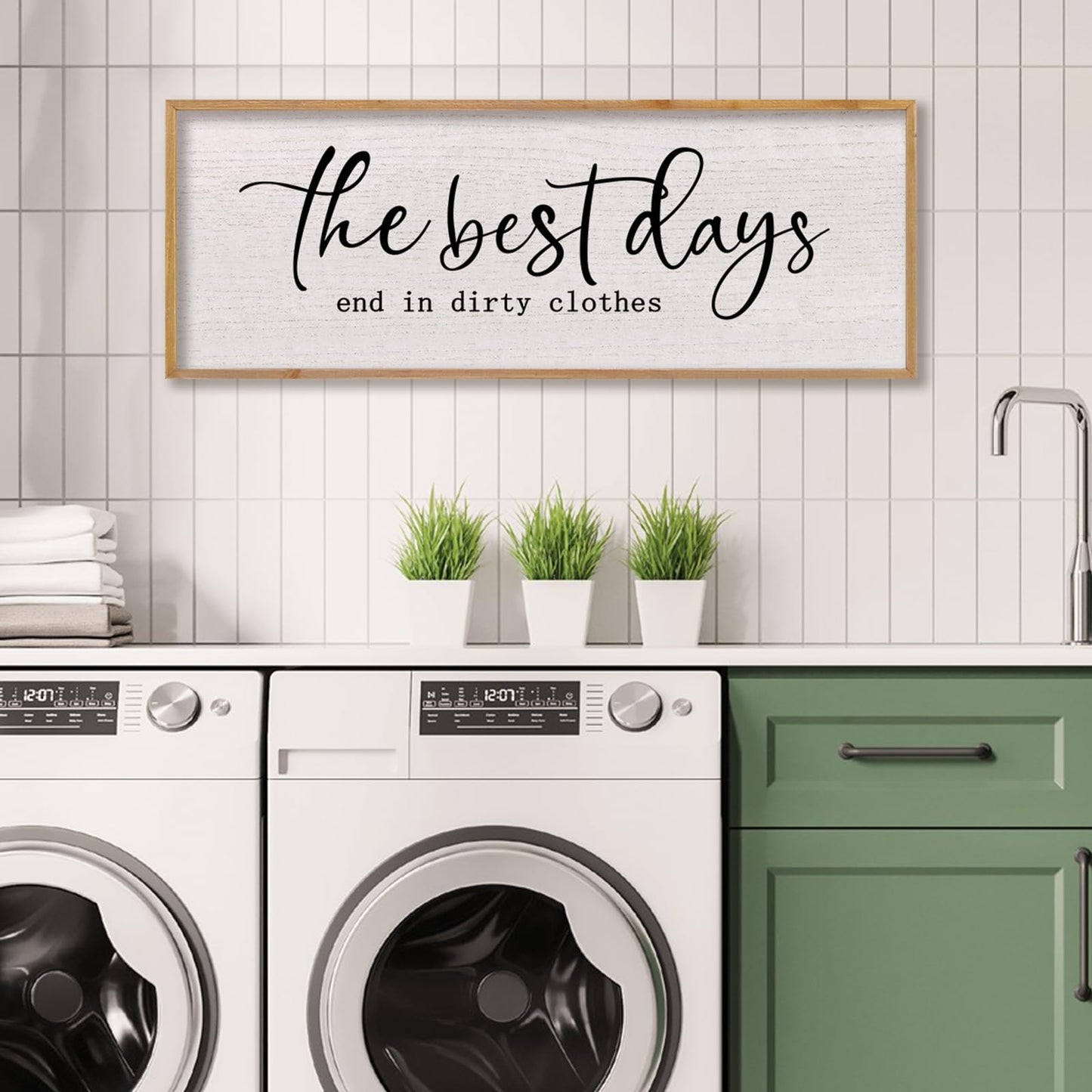 LuZhiQiang Funny Laundry Wall Decor The Best Days End in Dirtiest Clothes 32"×12" Humor Quotes Signs for Laundry Room Bathroom Restroom Large Rustic Farmhouse Wooden Framed Wall Hanging Art (Wood)