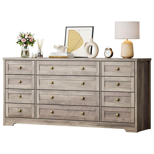 Garvee 12 Drawer Wooden Dressers for Bedroom, Grey Dresser for Adult Bedroom, Modern Wood Chest of Drawers for Living Room, Closet, Entryway, Hallway, Farmhouse Wide TV Stand for 65 Inch TV
