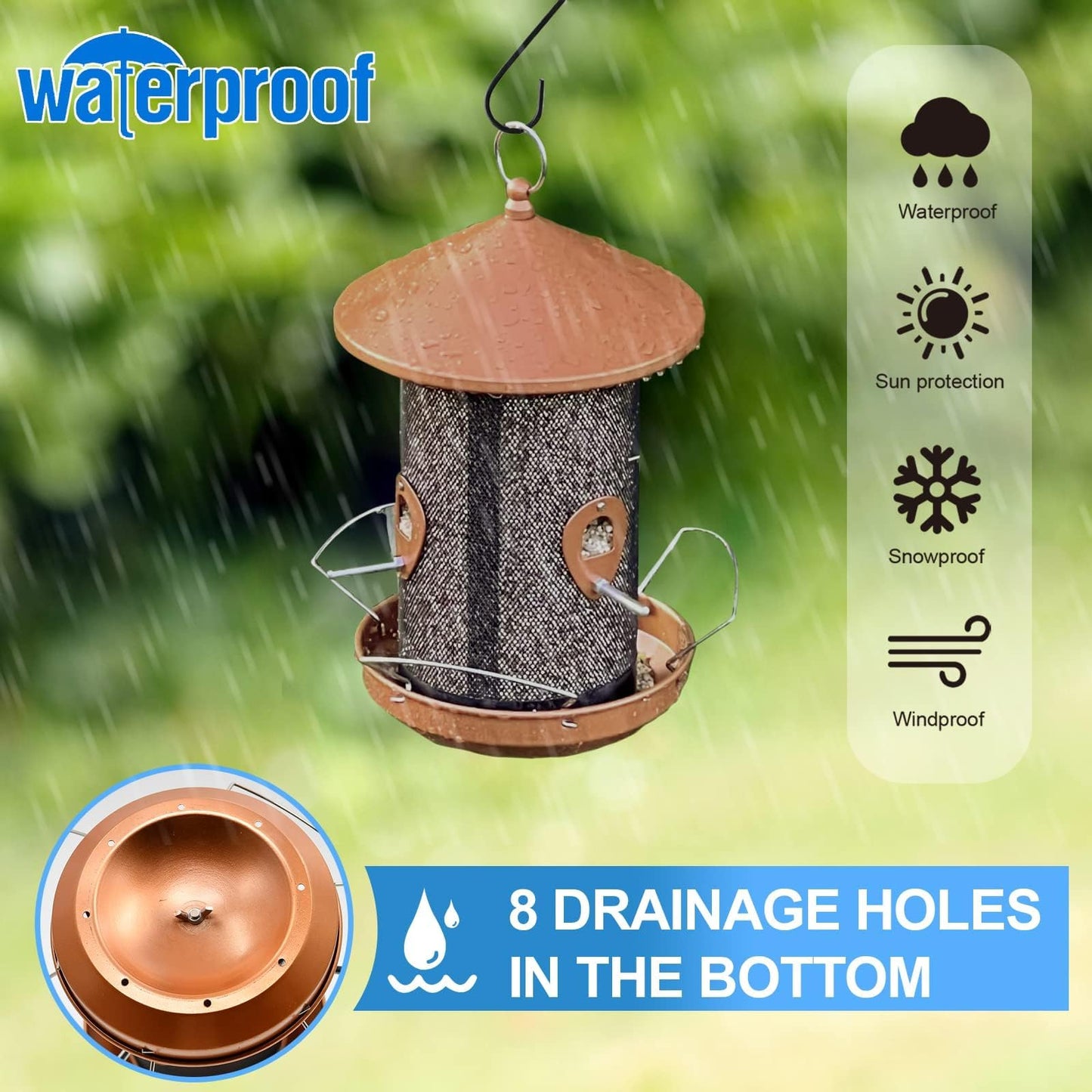 Philodwell Large Bird Feeders for Outside: 12.6inch Metal for Outdoors Hanging with Copper for Garden Yard Outside Decor Cardinal Finch - Gardening Gifts for Women Men