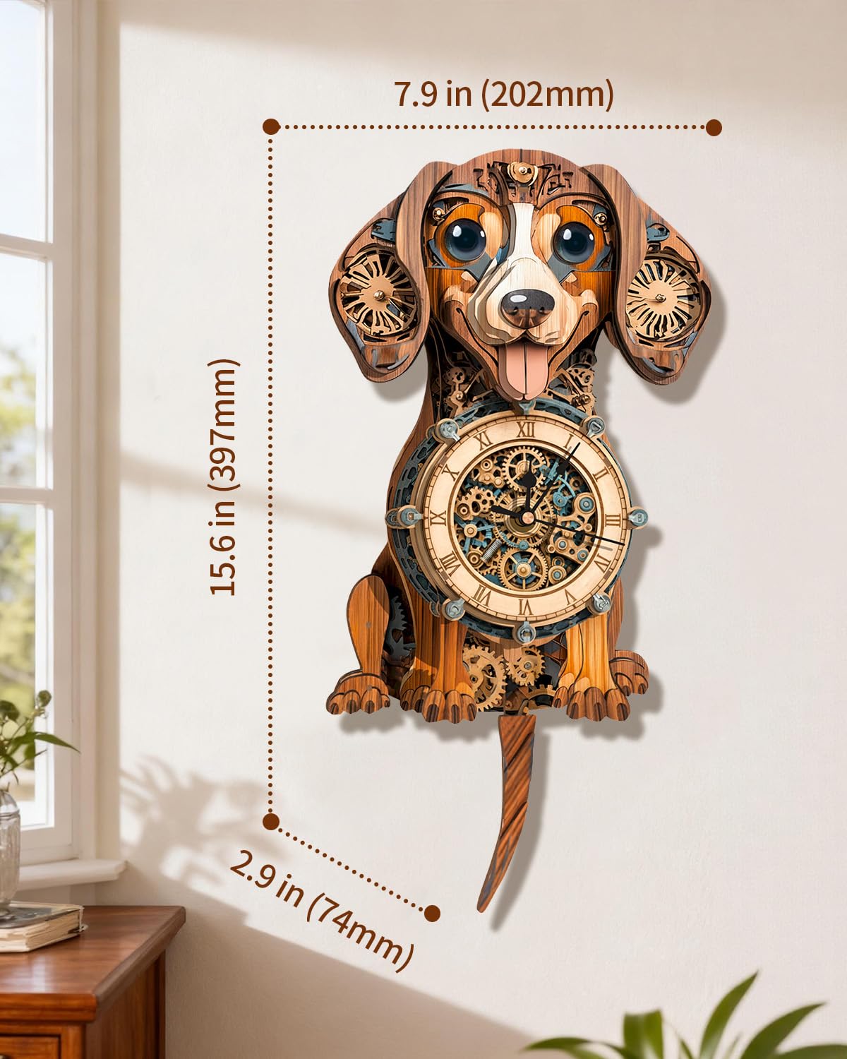 3D Wooden Puzzles for Adults, Dachshund Clock with Pendulum Model Kit, 3D Puzzles for Adults Room Home Decor DIY Wall Clock Kit, Holiday Birthday Christmas Day Gifts for Men Women Teens