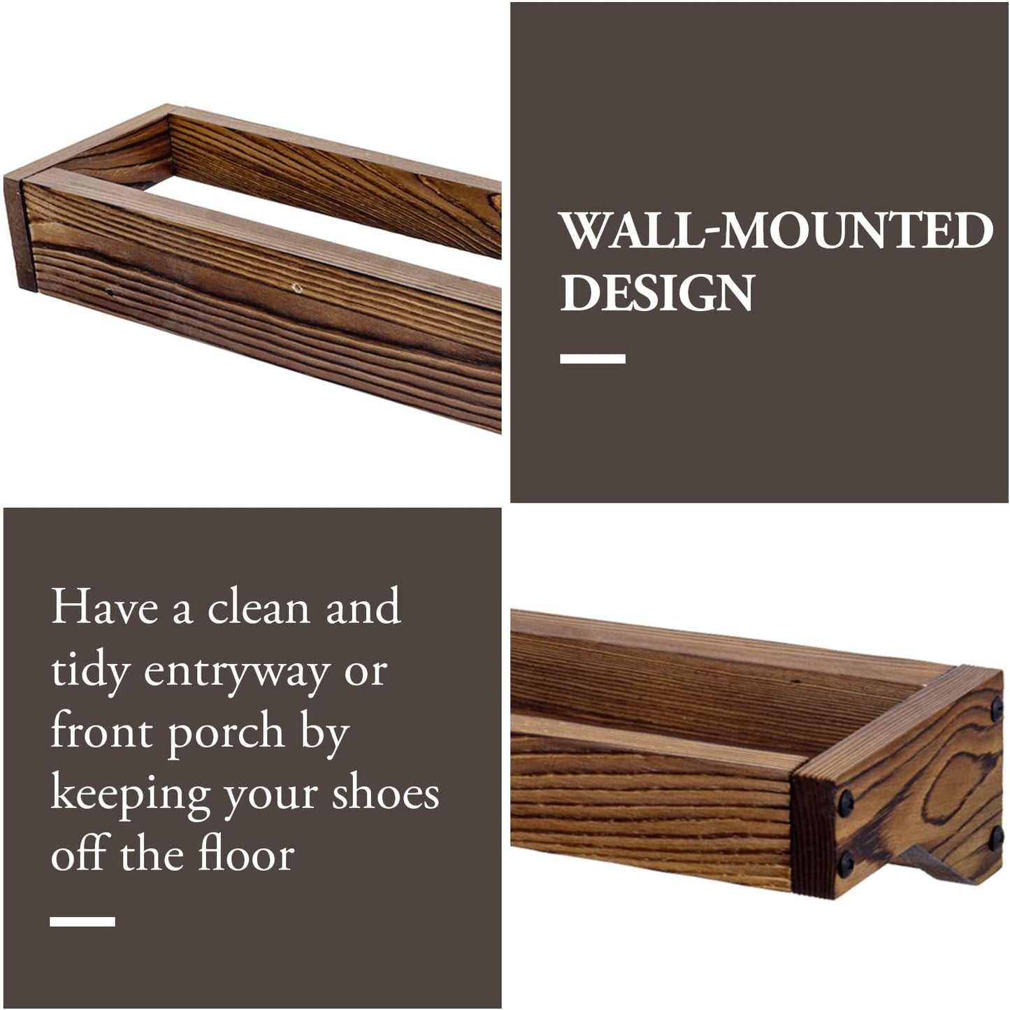 MyGift 30 Inch Rustic Burnt Solid Wood Hanging Shoe Rack, Set of 4 Wall Mounted Storage Organizer Footwear Holder for Closet, Mudroom, Entryway, Holds 12 Pairs