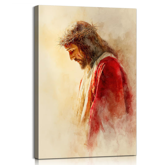 Jesus Crown of Thorns Canvas Wall Art Christian Decor - Religious Wall Decor with Inner Wooden Frame, Lightweight & Easy Hanging, Jesus Painting Posters for Living Church Room & Office, 12x18 Inches
