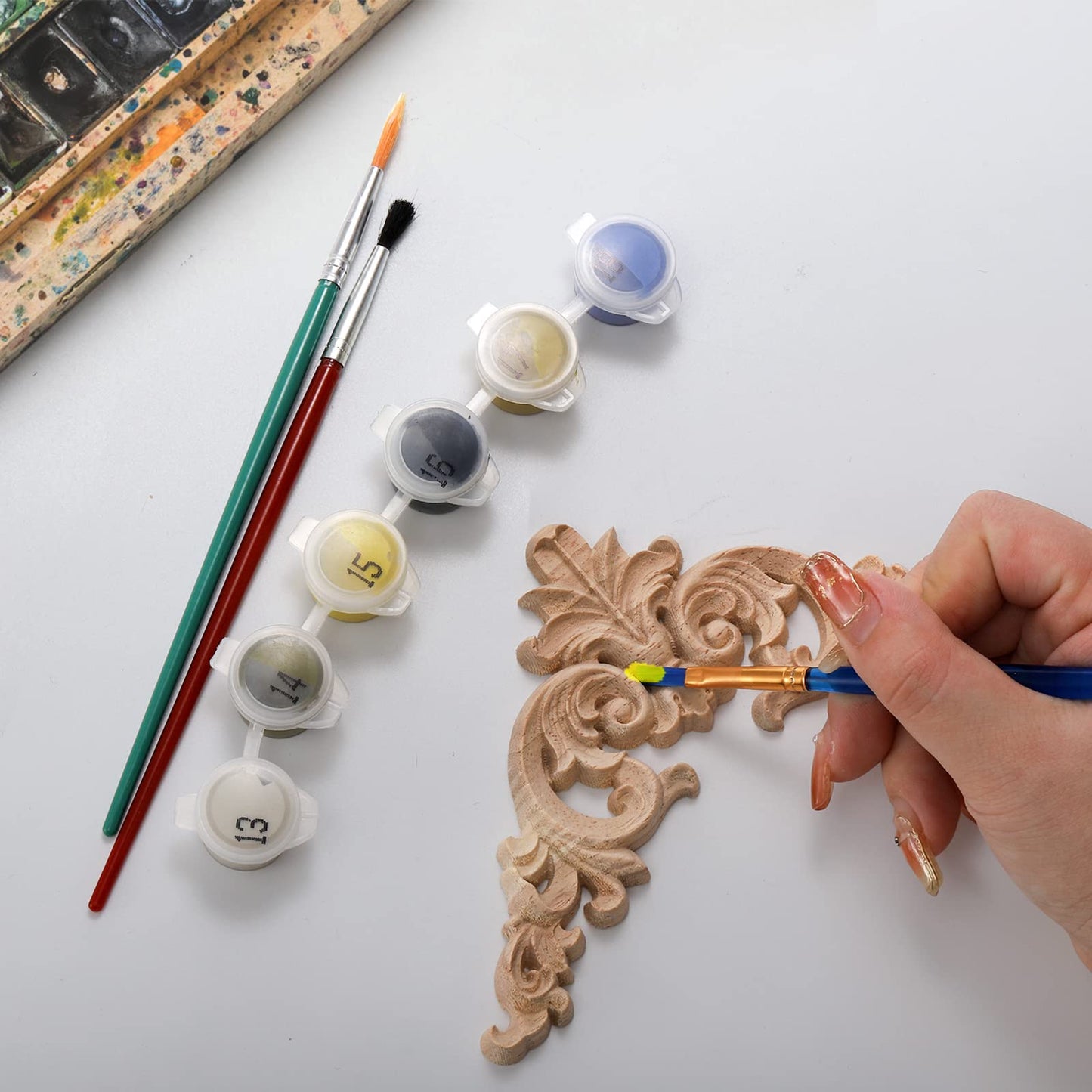 Coloch 12 Pieces Wood Appliques Onlays, Decorative Wooden Applique Trim Carved Unpainted DIY Onlay for Bed, Door, Cabinet, Dresser, Wardrobe, Furniture Decoration, 2 Sizes