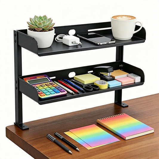 CanKing Desk Clamp Shelf 15 Inch 2 Tier Adjustable Storage Rack