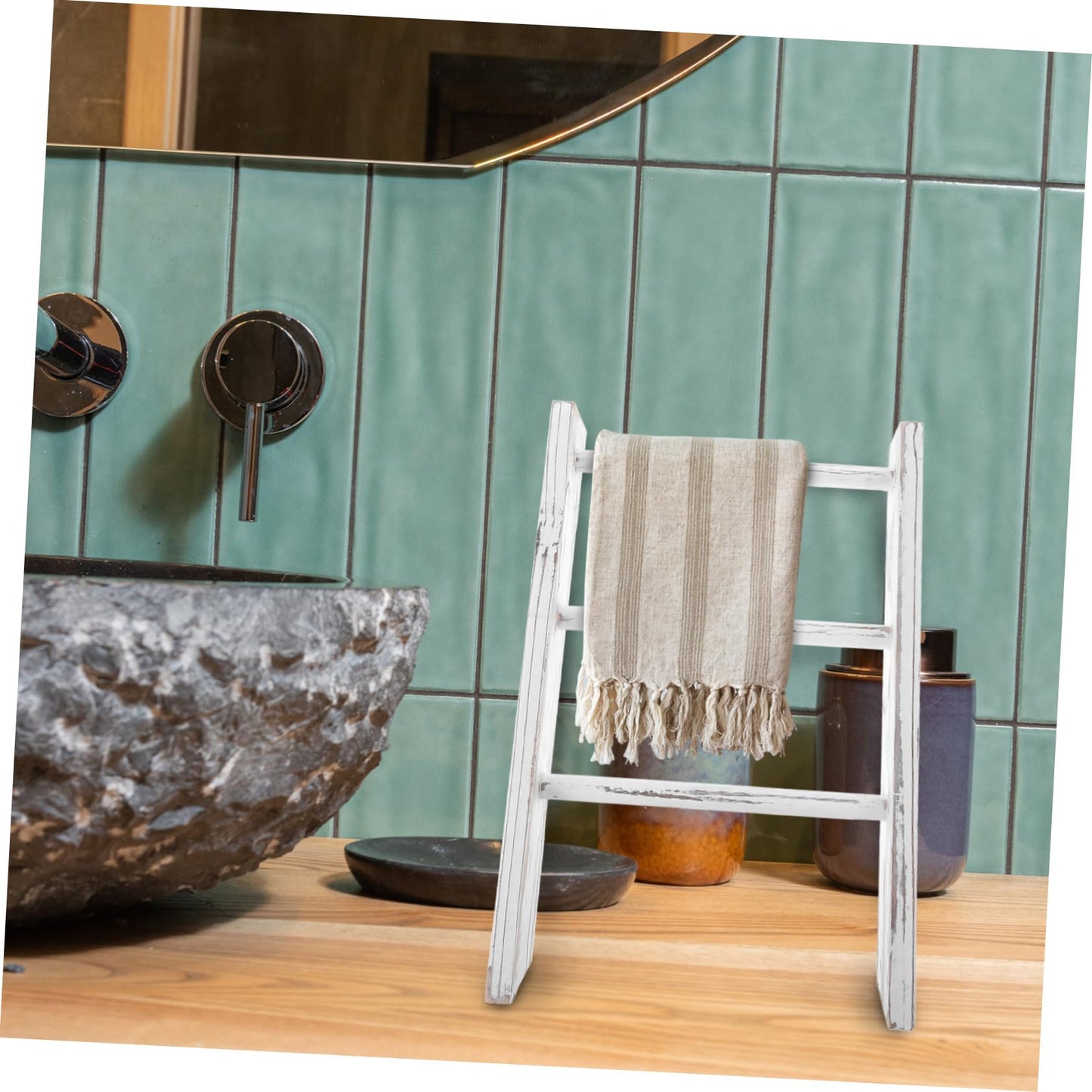 Happyyami Mini Ladder Towel Rack Farmhouse Decor Bathroom Wall Decor Small Ladder Towel Holder