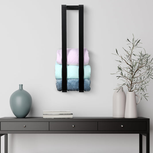 RELODECOR Blanket Wall Rack – Floating Shelf for Living Room & Bedroom, Rustic Wall-Mounted Blanket Holder, Bedding & Towel Organizer, Space-Saving, Stylish Black Design