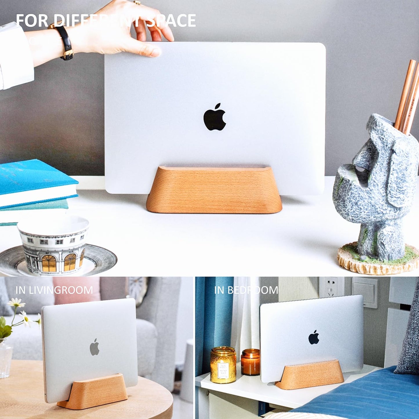 ACODE Wood Vertical Laptop Stand for Desk - Compatible With MacBook Pro Air, Surfaces - Storage Rack Slot Thickness 0.59" to 0.71" - Upright Holder