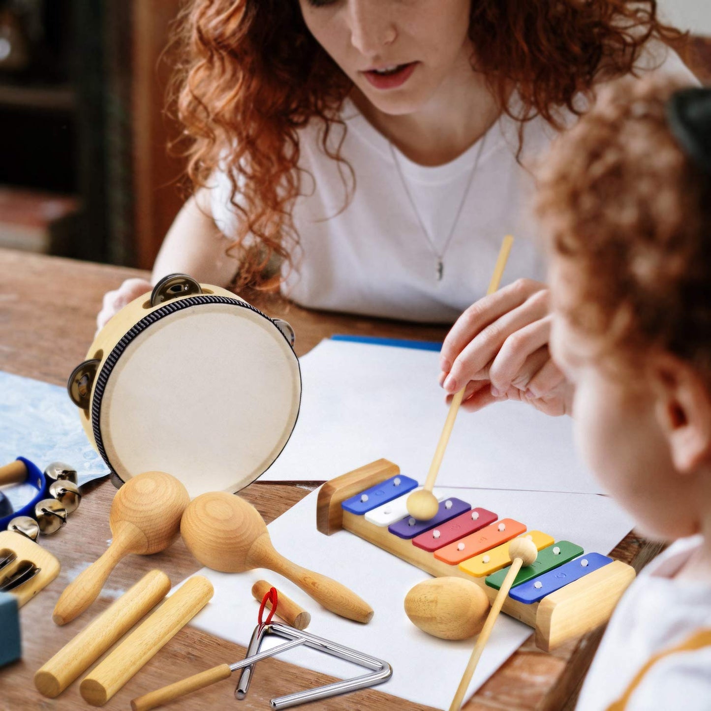 MUSICUBE Musical Instrument Set for Toddler Baby Kid Wooden Percussion Instrument Musical Toys Xylophone Maracas Egg Shaker Tambourine Triangle Instrument for Boys Girls