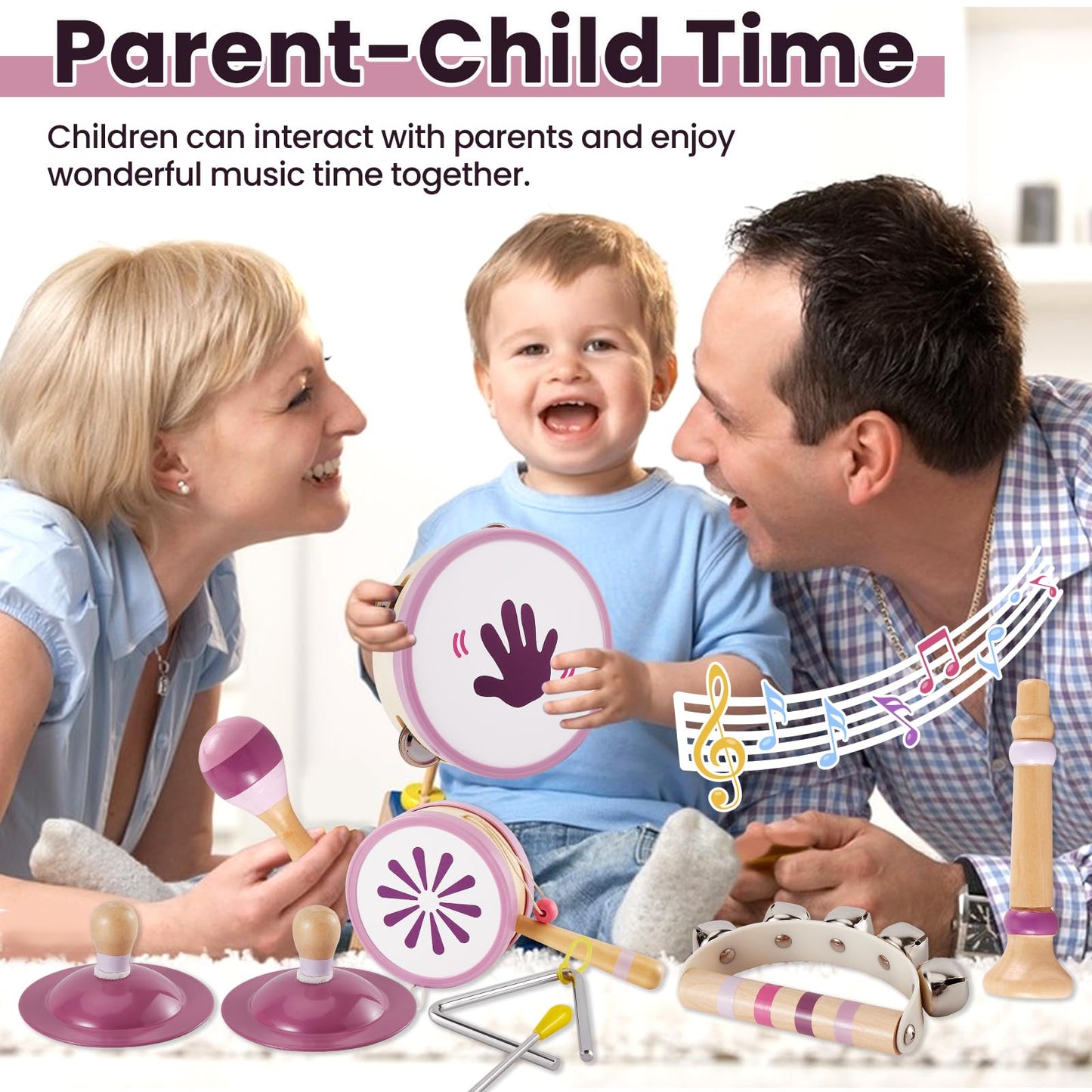 BUYGER Wooden Musical Instruments for Toddler 1-3, Baby Montessori Percussion Instruments Toys Music Educational Birthday Gifts for Ages 1 2 3 4 5+ Years Old Preschool Kids Boys Girls