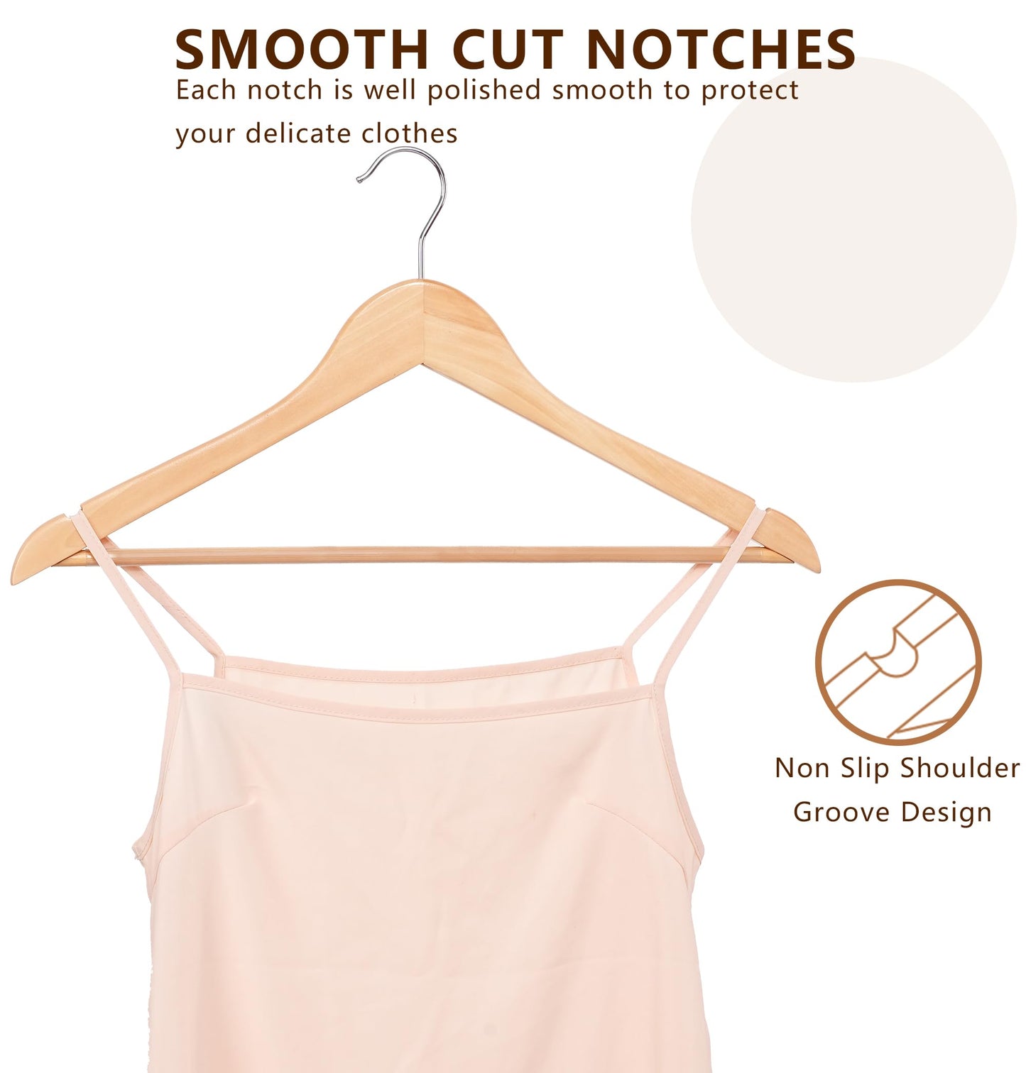 Wooden Hangers 30 Pack, Non-Slip Wood Hanger with 360°Swivel Hook & Notches, Durable & Slim Coat Hangers for Shirt, Suit, Jacket, Dress, Natural-HL01N3
