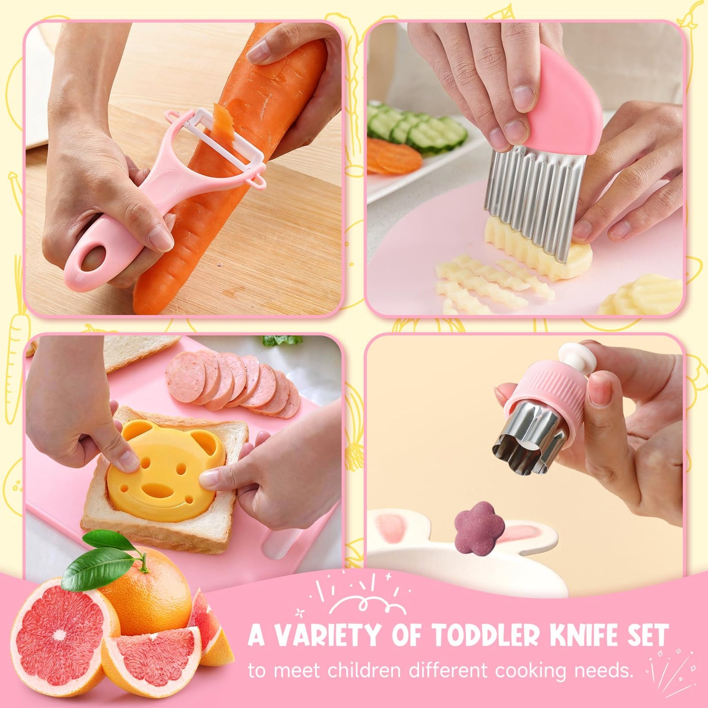 28PCS Toddler Knife Set - Kids Knifes for Real Cooking, Wooden Kids Kitchen Knife Set with Gloves Cutting Board Crinkle Cutters Kid Safe Knives, Toddlers Kitchen Tools (Crocodile 16PCS Set)