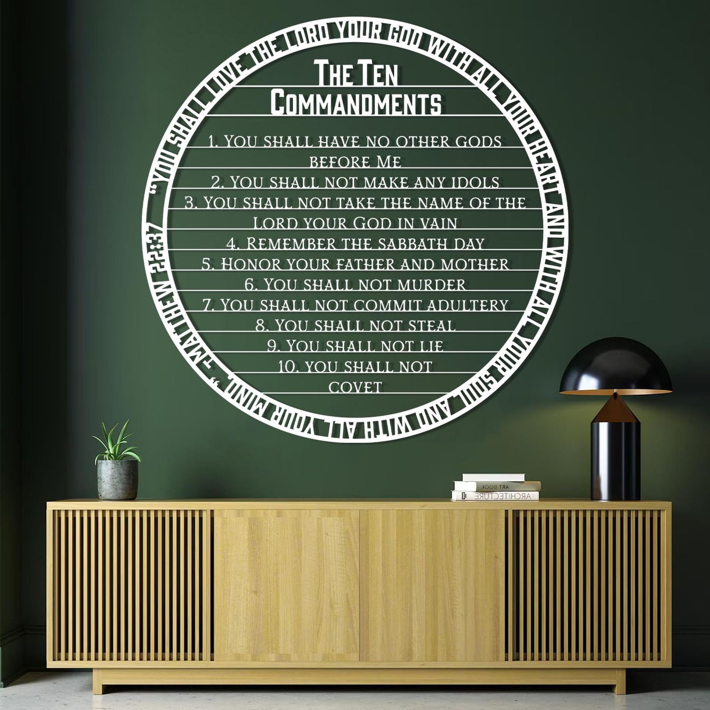 Christian Ten Commandments Metal Wall Art, 10 Commandments Bible Verse Metal Wall Art, Matthew 22:37 Scripture Wall Decor, You Shall Love The Lord Your God with All Your Heart (Gold, 24"x24"/60x60cm)