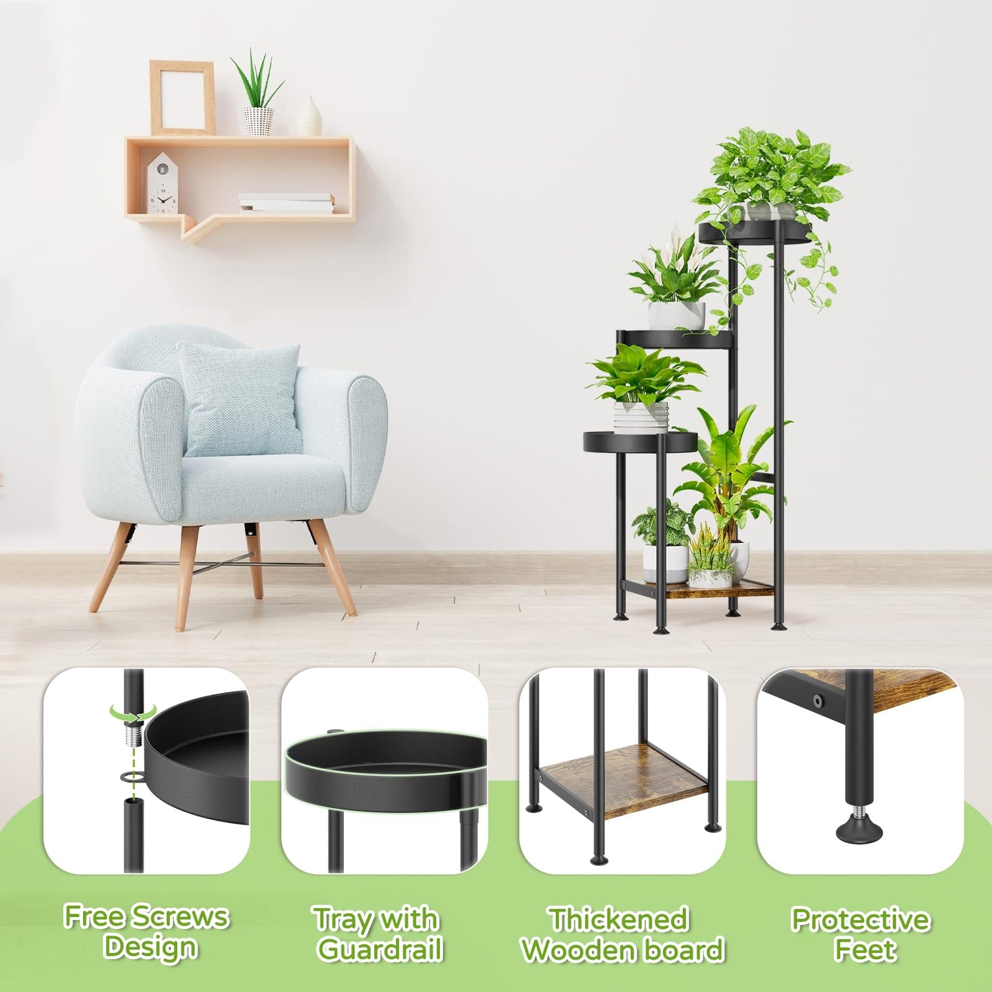 Oppro Plant Stand Set of 2, Tiered Metal Wood Corner Planter Stands Flower Shelf for Indoor Outdoor Plants