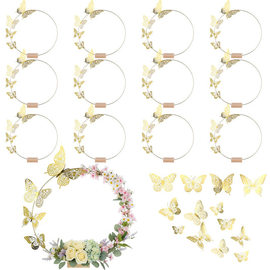 12 Pcs Metal Floral Hoop Centerpiece with Stand 12 Inch Floral Centerpieces for Tables Bulk with 48 Pcs 3D Butterfly Wall Decor Table Decorations for DIY Wedding Decor Wall Hanging Crafts