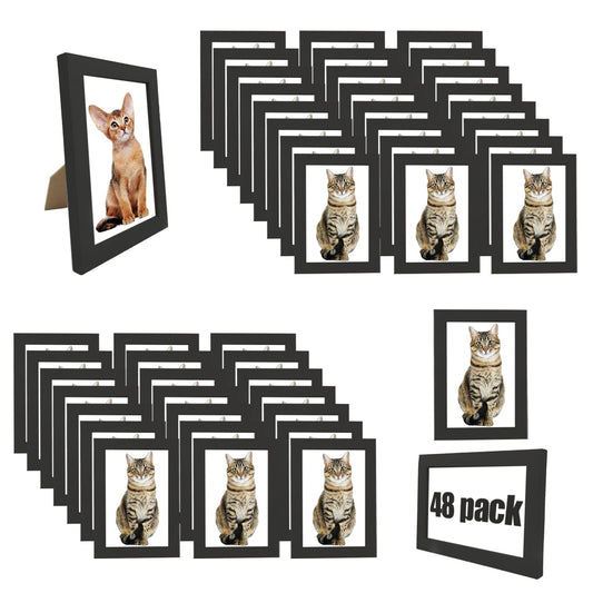WHEATHUSK 4x6 Picture Frame Bulk Set of 48 Black Photo Frames Display 4x6 Photos Gallery Wall Photo Frames Simple Wooden Multi Picture Frames for Wall Mounting or Tabletop