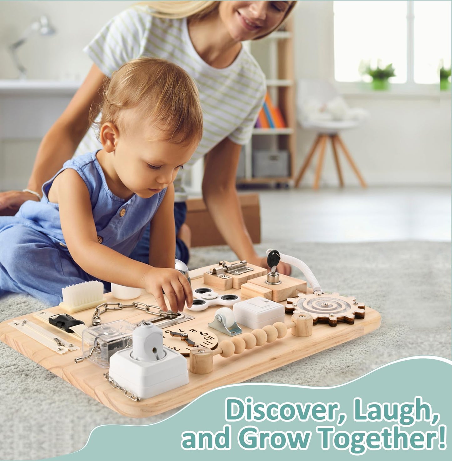 Potatomato Montessori Large Busy Board - Wooden Sensory Toys -Fidget Activity Board for Toddlers Boys and Girls- Motor Skills Gifts for ADHD & Autistic Children Kids 3 4 Years Old