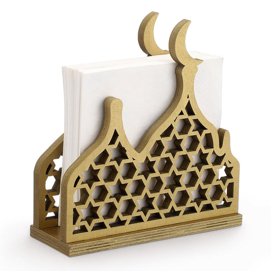 Namalu Eid Gold Napkin Holder for Tables Classical for Islamic Ramadan Holiday Napkin Holder Wooden Ramadan Kareem Tissue Dispenser Mubarak Wood Tissue Dispenser for Storage