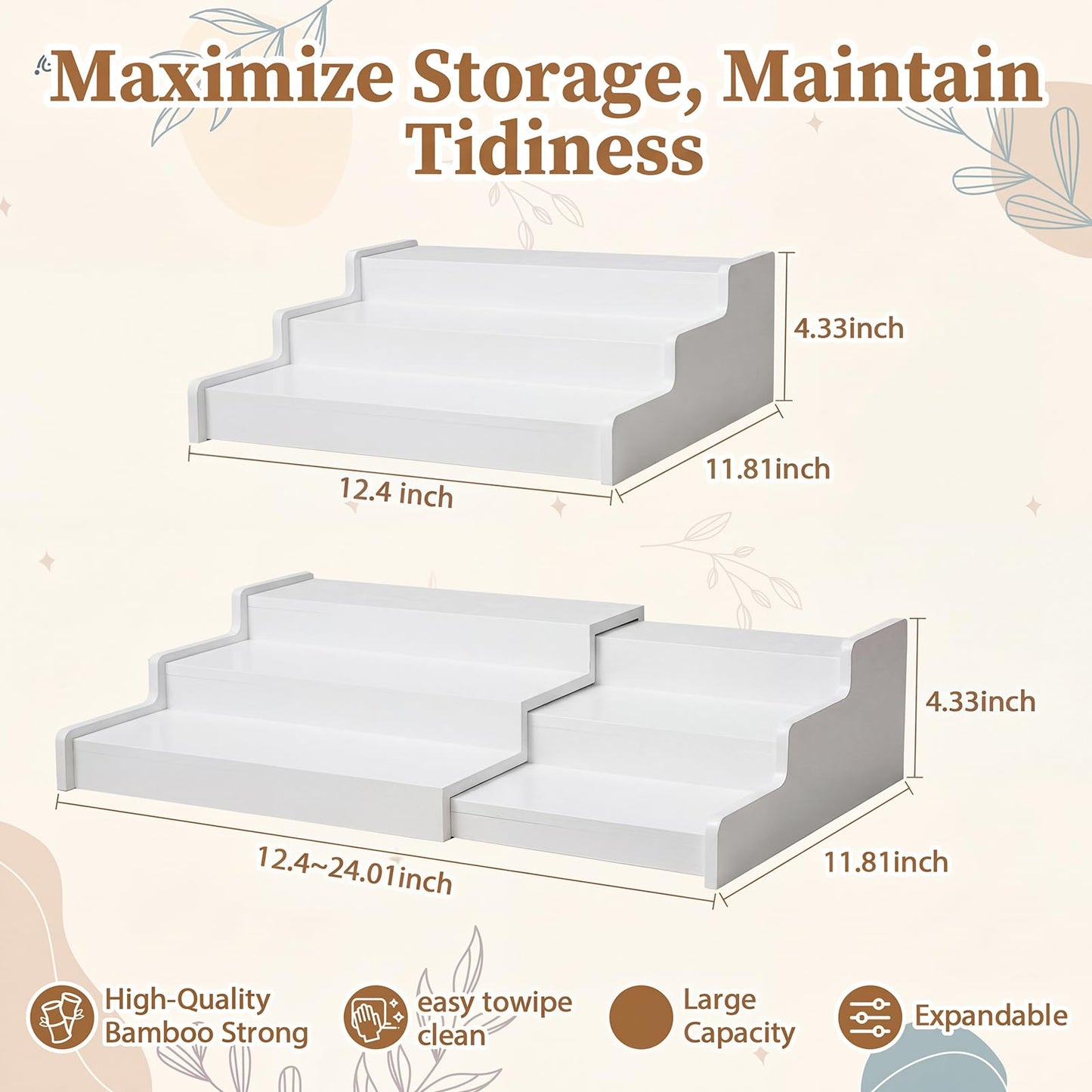 Novabright 1 Pcs 3-tier Expandable Mug Holder Coffee Mug Organizer No Assembly More Space Countertop for Spice Rack Shelf Risers Figures Dessert Shelves and Kitchen Cabinets (White)