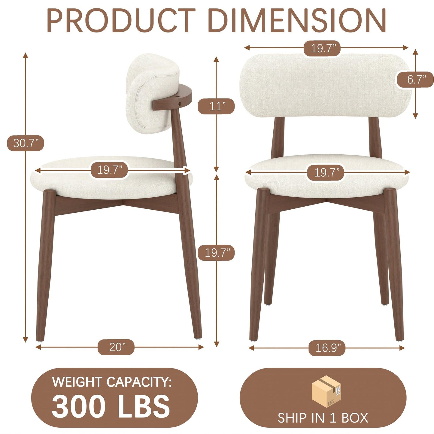 Fabulcozy Wooden Dining Chairs Set of 2, Mid Century Modern Upholstered Kitchen Chairs with Solid Wood Legs, 350lb Heavy Duty Padded Side Chairs for Dining Room & Vanity, Beige