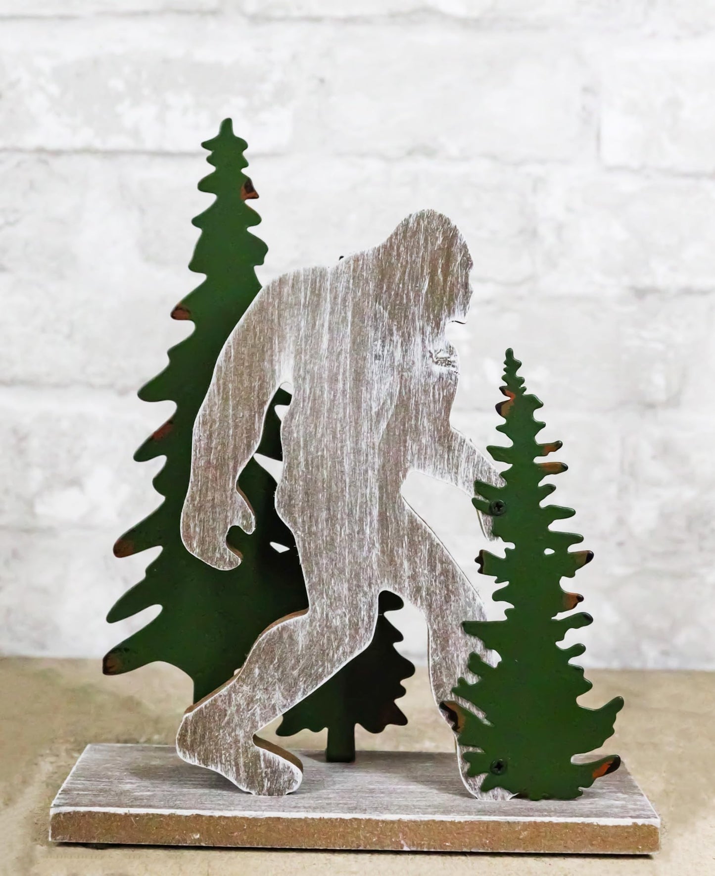 Ebros Gift Rustic Western Forest Wildlife Myth Legend Bigfoot Sasquatch Big Foot by Pine Trees Wooden Silhouette Cutout Desktop Sculpture Accent