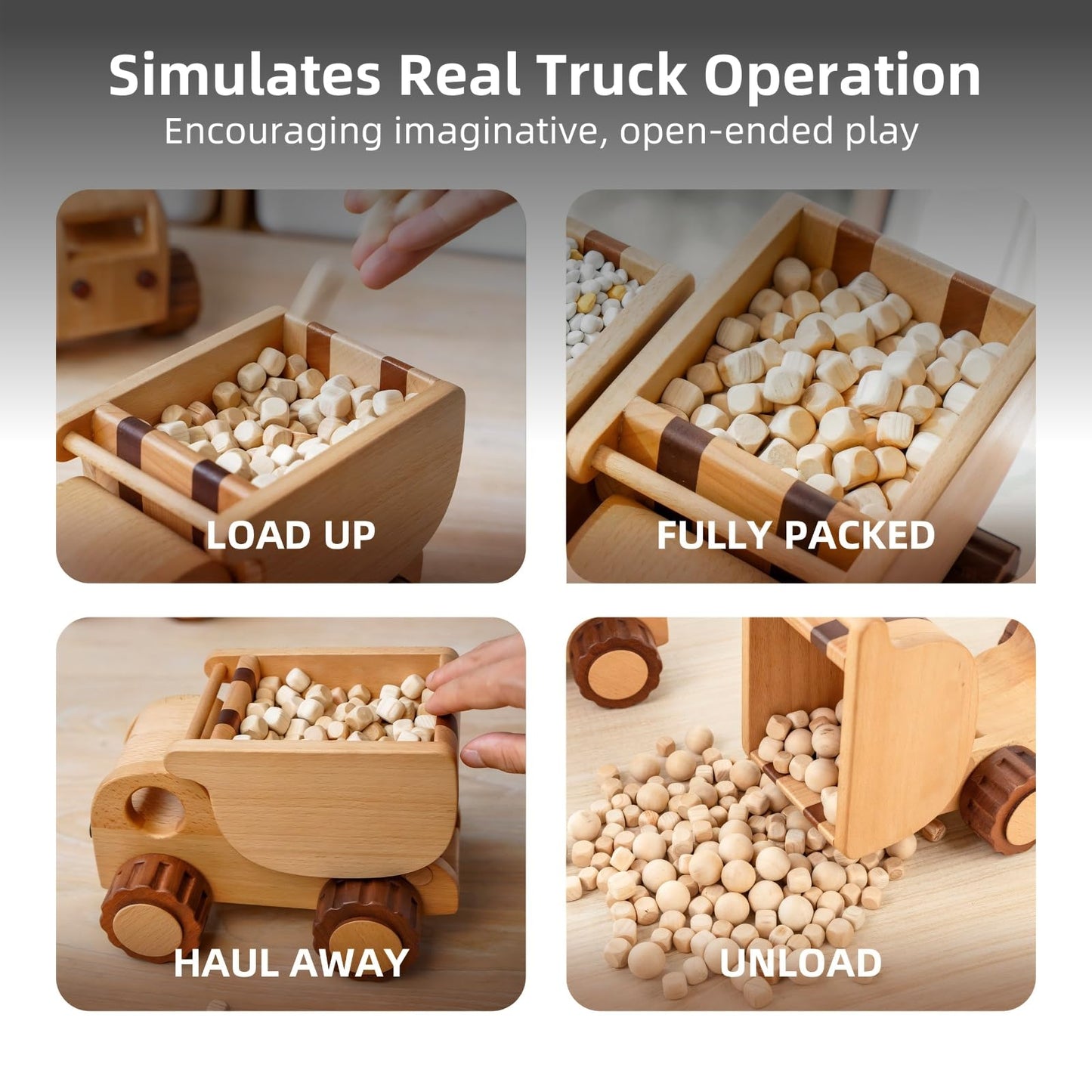 DadCarved Wooden Dump Truck for Toddlers Kids