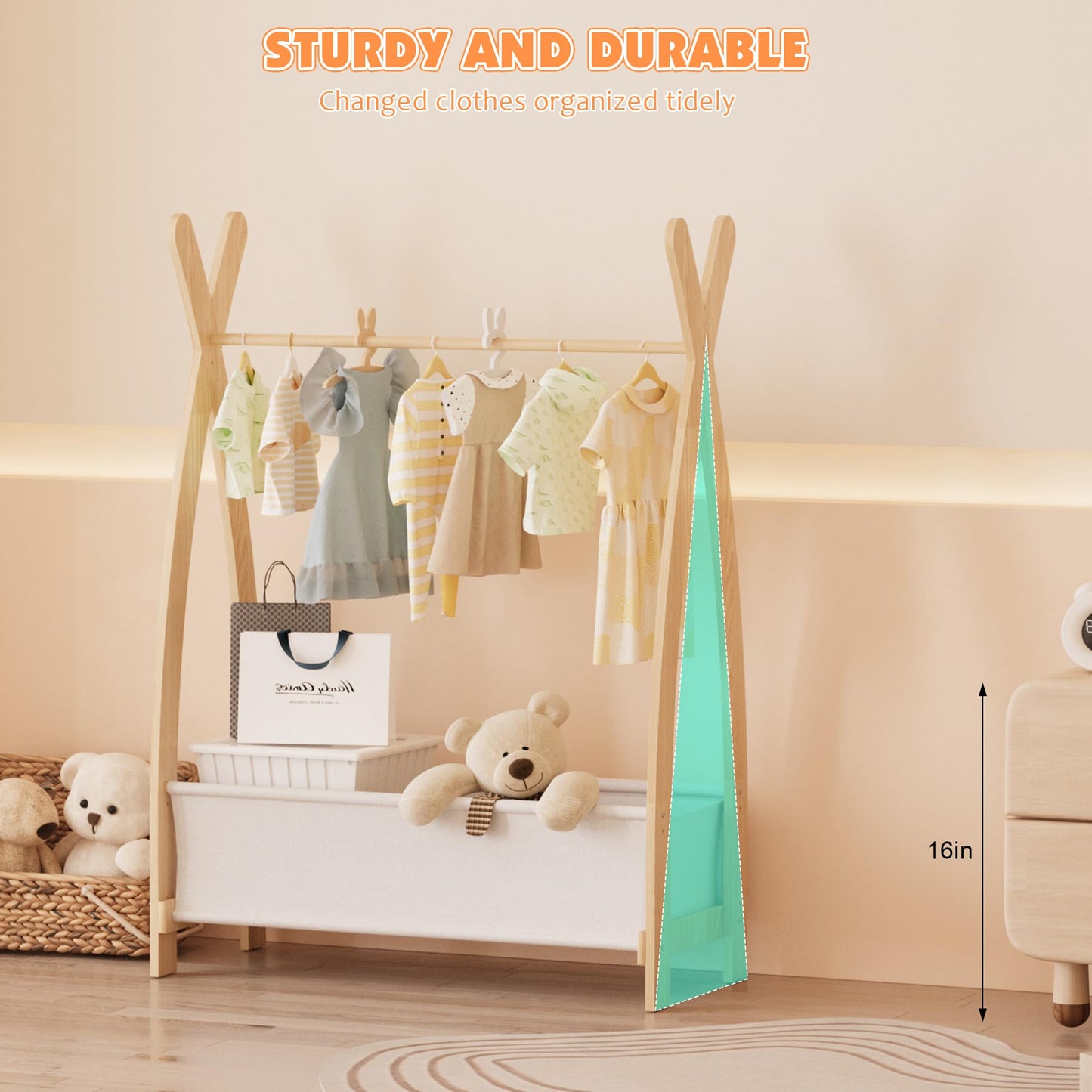 NACHES Small Kid Clothing Rack Wooden Montessori Garment Rack for Toddler Baby Wardrobe Closet Compact Dress Up Storage Organizer Hanging Rod for Costume Princess Skirt Coat Bedroom Nursery Playroom