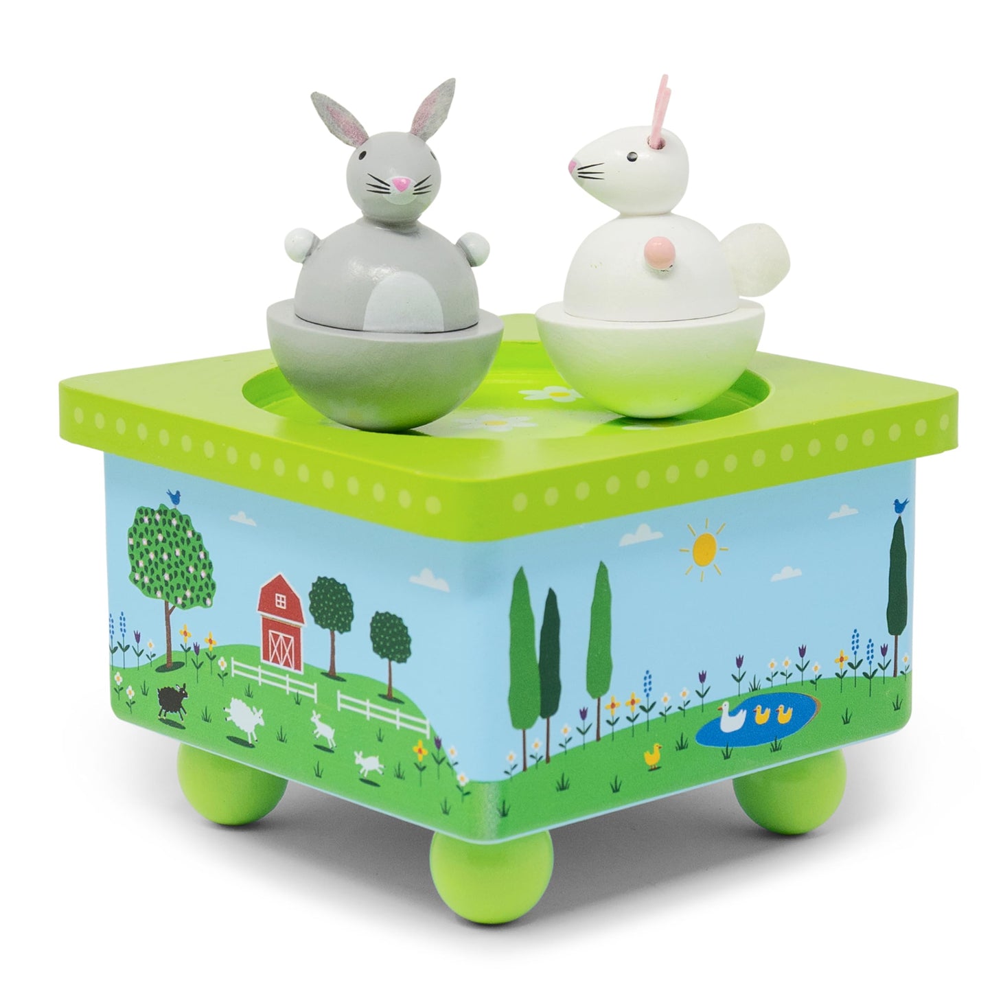 Jack Rabbit Creations Dancing Bunnies Wind-Up Music Box – Plays Here Comes Peter Cottontail – Wooden, Battery Free – Easter Gift & Basket, Bunny Decor, Ages 3+