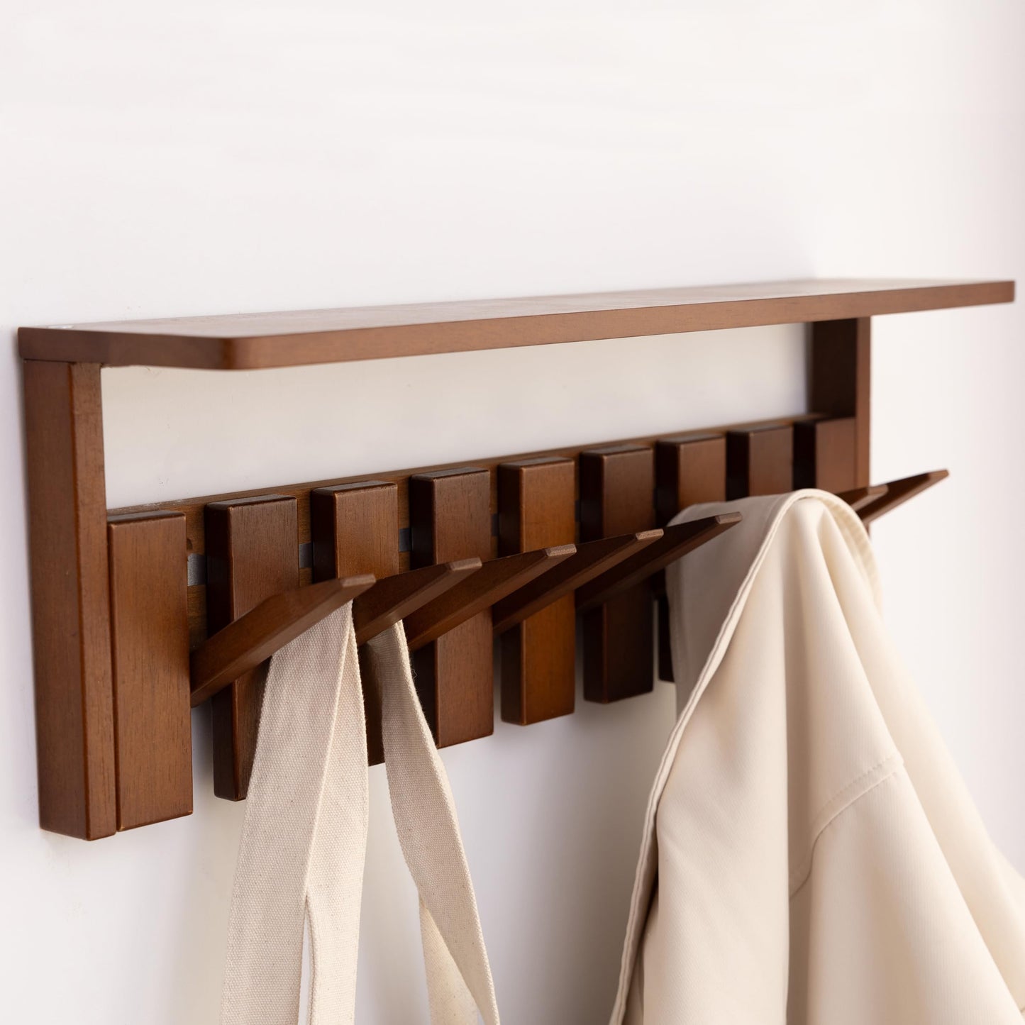BLHOVNO Wooden Coat Rack Wall Mount with Shelf, Heavy Duty Entryway Organizer with 8 Hooks,Coat Hooks Hanger for Coats, Hats, Bags & Towels, Walnut Wall Hanger for Hallway, Bedroom, Kitchen (8 Hooks)