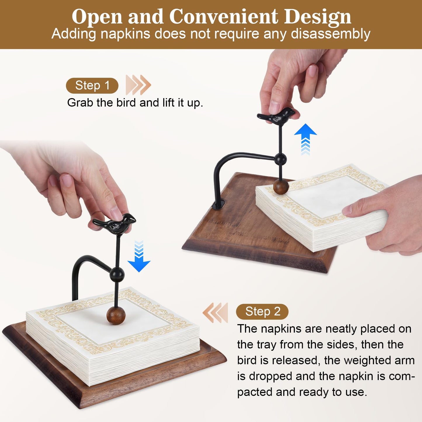 Yedcxup Wooden Napkin Holder for Table, Black Square Cocktail Napkin Holders for 5-7.5 Inch Paper Napkins, Suitable for Kitchen, Party, Picnic, Bar, Cafe, Hotel, Office, Home Decor, Outdoor