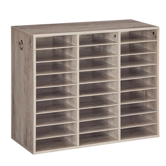 HOOBRO Literature Organizer, 27 Compartments Wooden Mail Organizer, Countertop Literature Sorter with Adjustable Shelves for Home, Office, School, Student Mailbox for Classroom, Greige BG27WF01