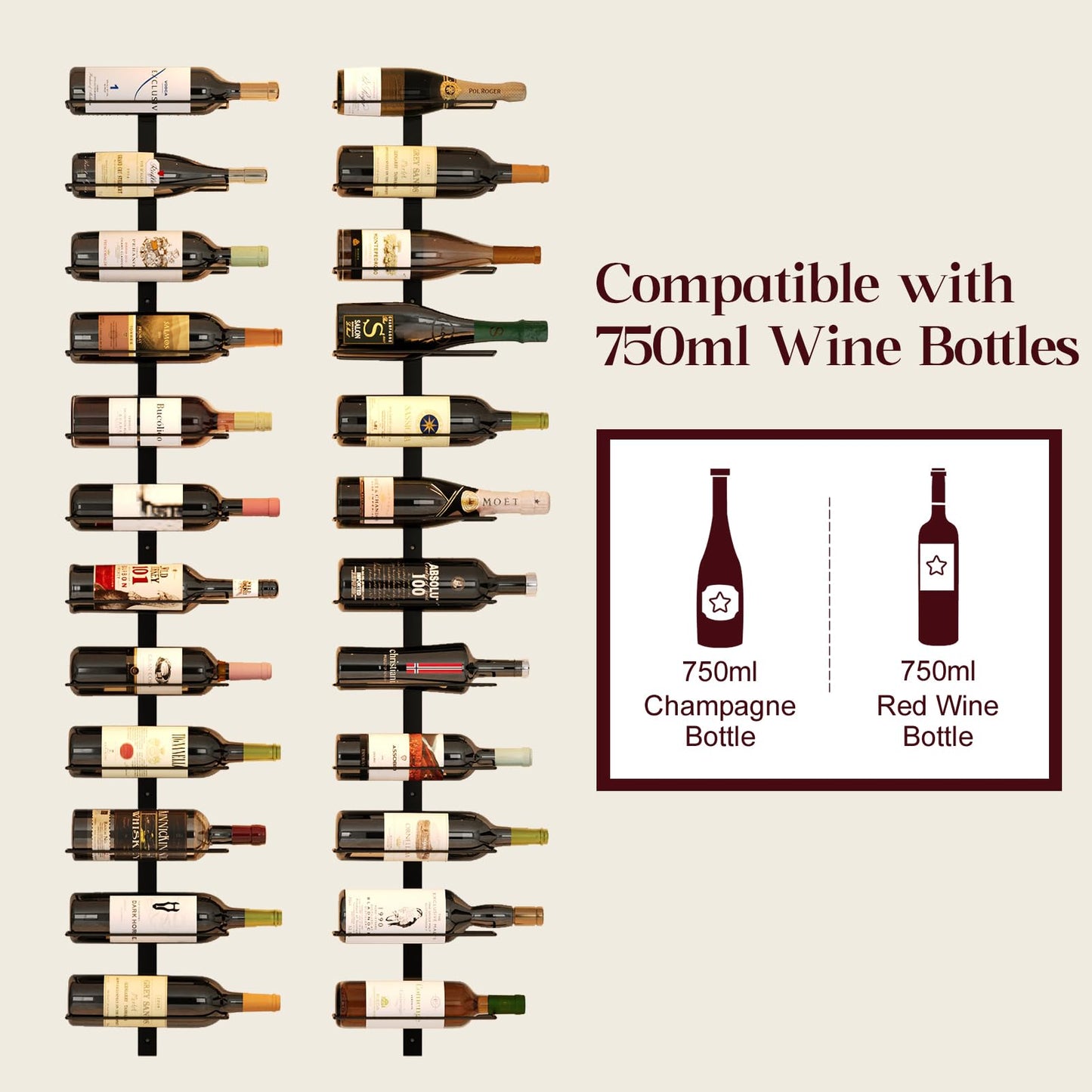 12 Bottle Wall-Mounted Wine Rack, Detachable Storage Organizer Used as One or Four, DIY Wall Hanging Bottle Holder, for Dining Room, Bar, Wine Cellar