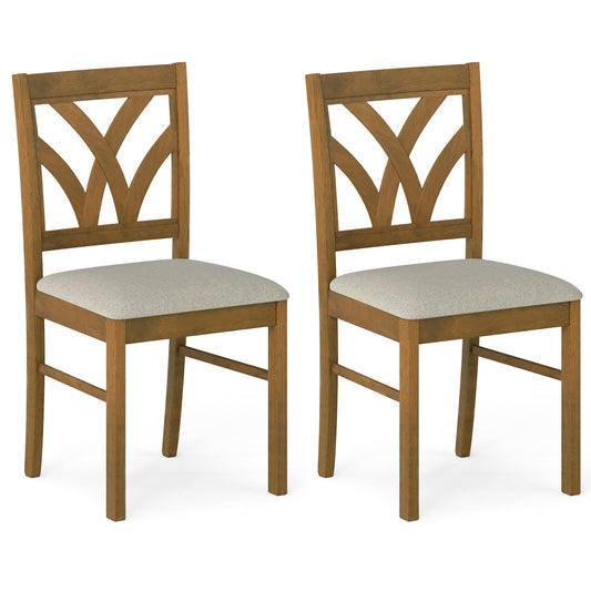 Giantex Wooden Dining Chairs Set of 2, Farmhouse Upholstered Kitchen Chairs with Solid Rubber Wood Frame, Hollowed Backrest & Soft Padded Seat, Armless Accent Side Chairs for Dining Room, Oak