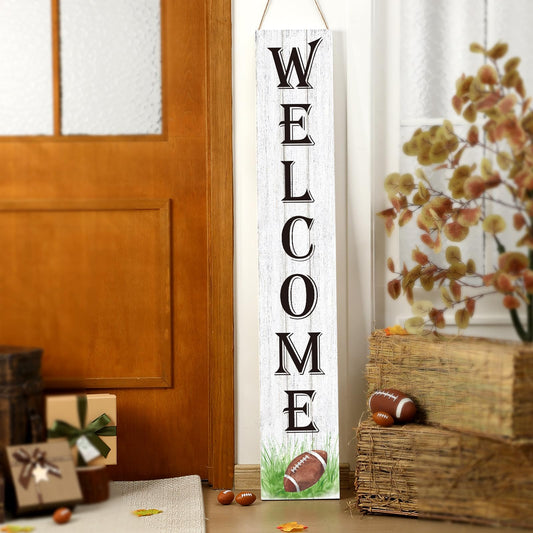 Memorywuu Football Porch Sign 47" Outdoor Football Decorations for Home Farmhouse Welcome Sign Vertical Wooden Holiday Front Porch Decor for Fall Thanksgiving Autumn Harvest Yard Hanging Garden