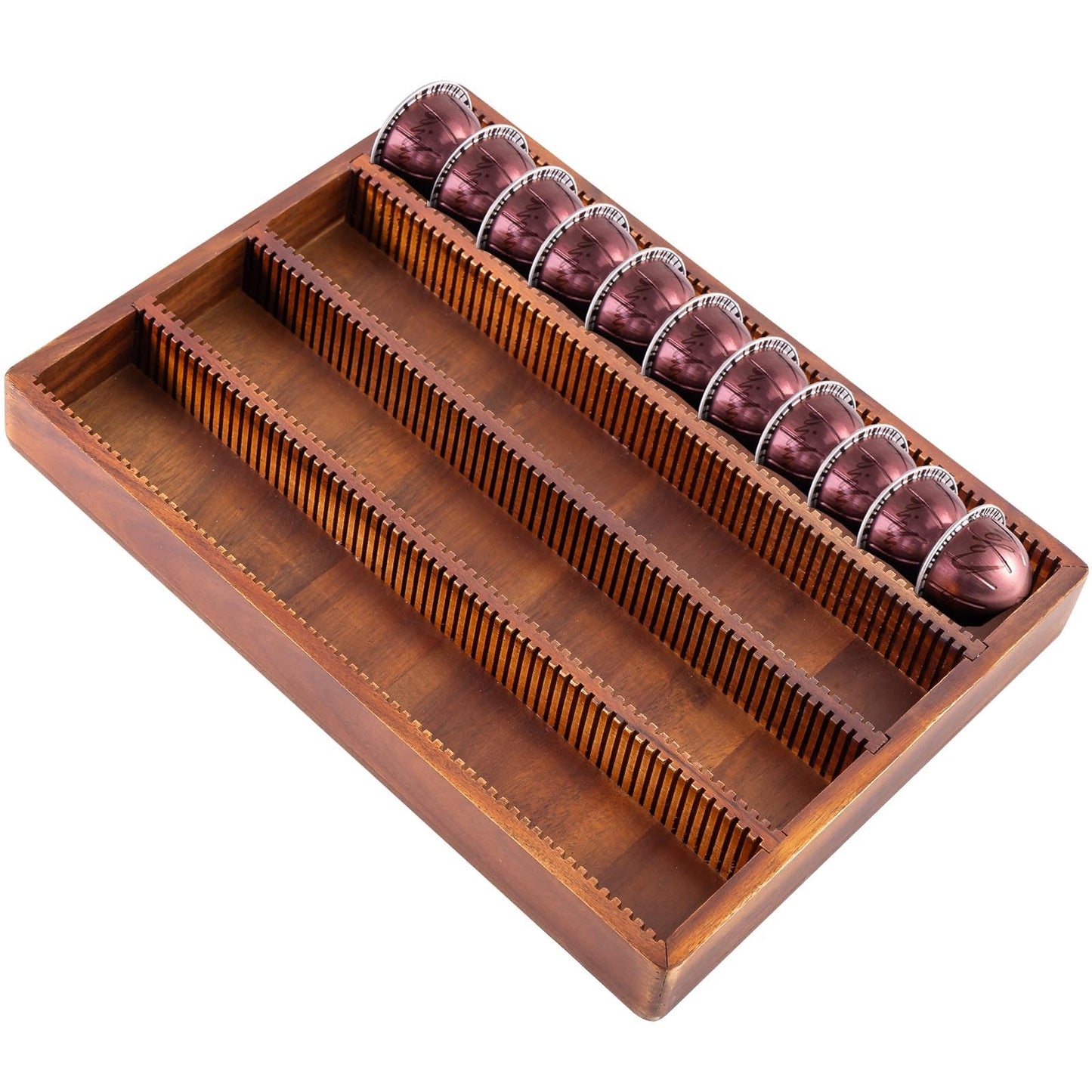 Acacia Wood Coffee Pod Holder Tray Compatible with Nespresso Vertuo, Pods Organizer Drawer Insert, Storage, Stand, Container, Capsule Holder for Coffee Bar Countertop, 40 Big or 60 Small Pods Capacity