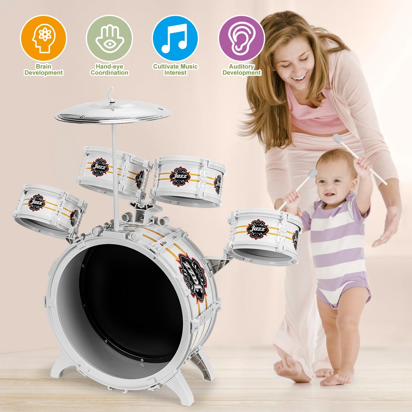 Kids Drum Set for Toddlers 1-3 - Musical Toy Drums Set for Kids - 5 Drums Musical Instruments Toys for 3 4 Year Old Brithday Ages 3-5