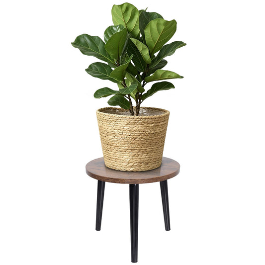 Phyluckny Round Plant Stand Indoor, Mid Century Wood Plant Table, Heavy Duty Metal Stool for Plants, Modern Flower Pot Holder, Small Side End Table for Home Decor (Walnut, 9.4"x7.8")