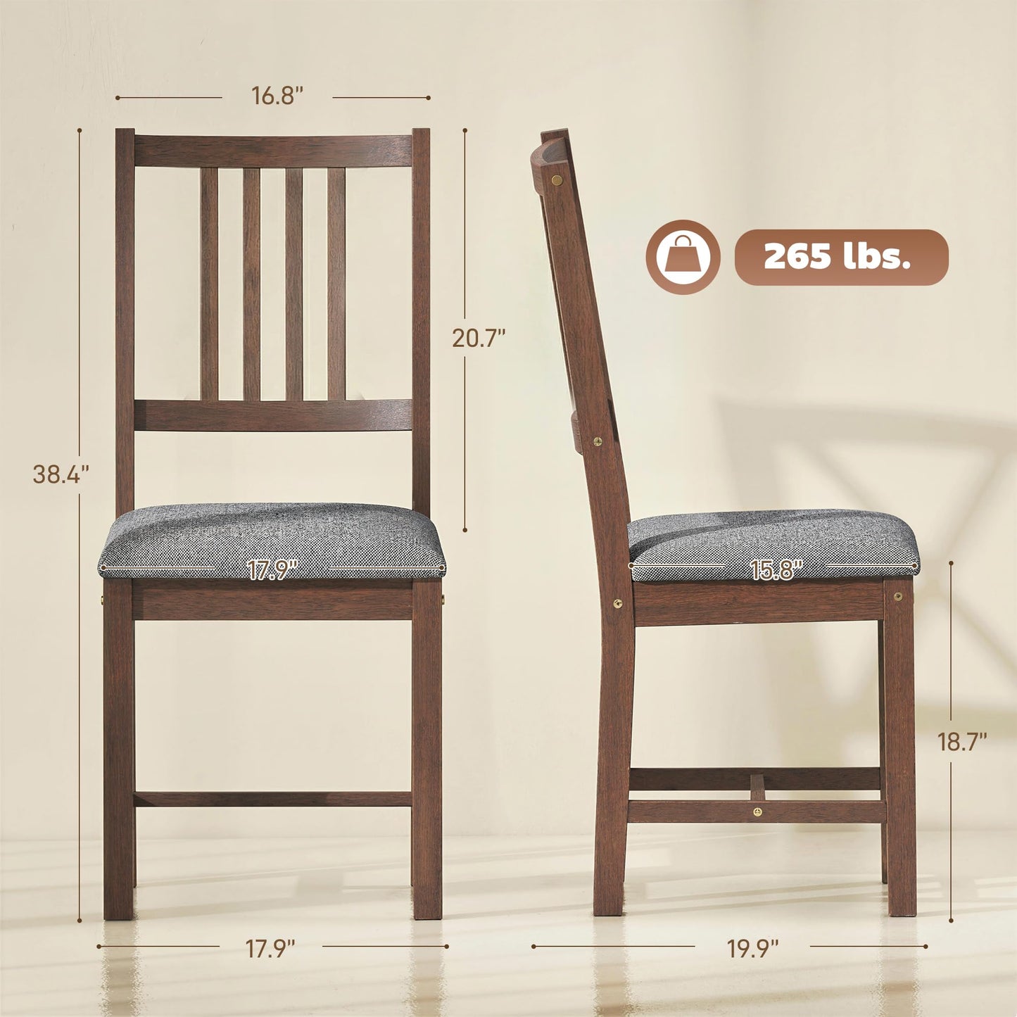 HOMCOM Wooden Dining Chairs Set of 2, Mid-Century Modern Upholstered Kitchen Chairs with Slat Backrest, Rubberwood Legs and Padded Seat for Dining Room, Living Room, Walnut