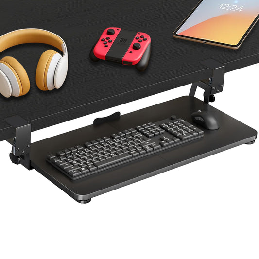 Under Desk Keyboard Tray Slide Out, 25 x 9.8 Inch Clamp-On Pull Out Drawer with Mouse Space, Ergonomic Keyboard Holder for Comfortable Typing at Home and Office