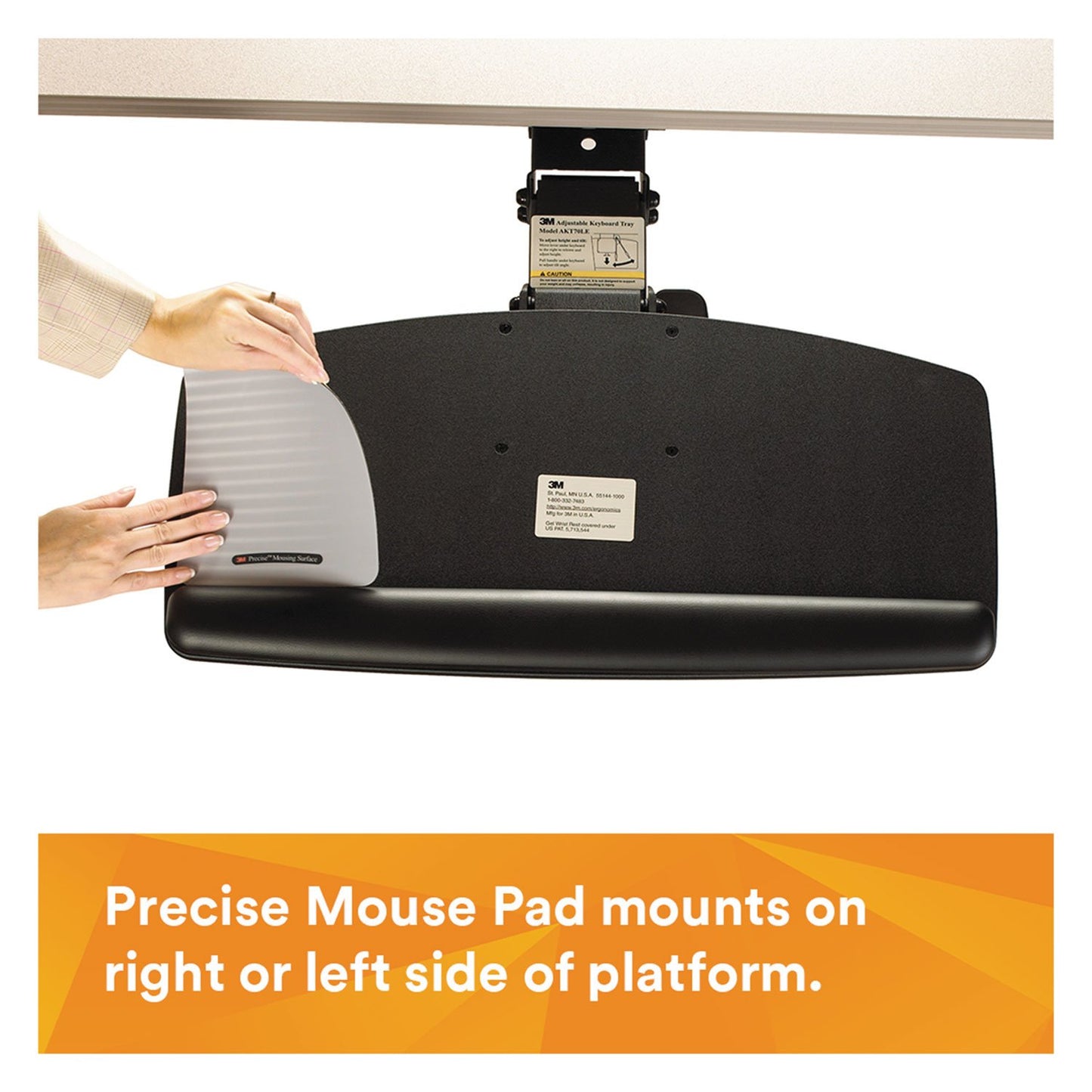 3M Knob Adjust Keyboard Tray, Tool-Free Installation, Standard Platform, Gel Wrist Rest, Precise Mouse Pad, Black (AKT65LE)