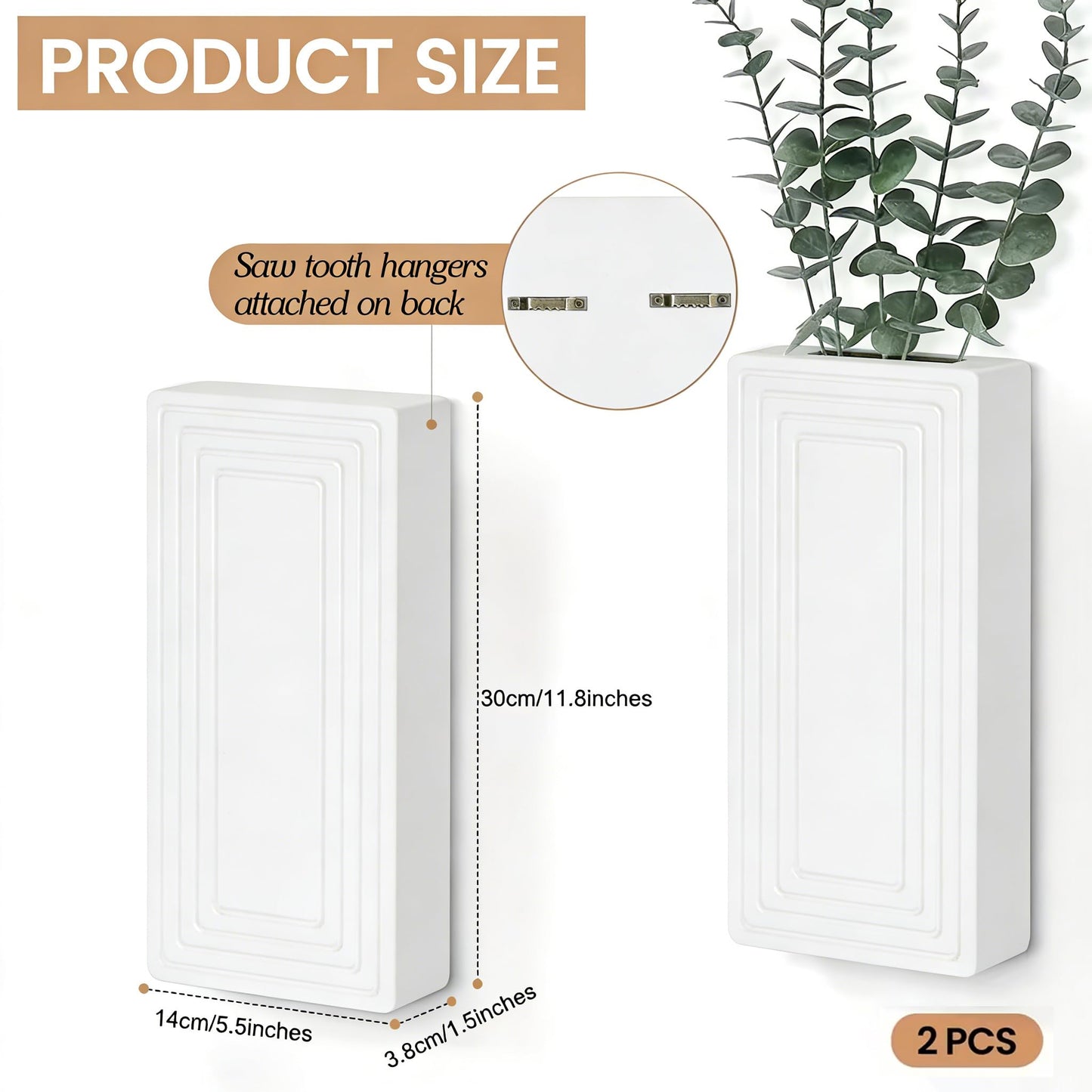 FancyPlus Wooden Wall Planter Vase,2 Pack Hanging Planter for Indoor Fake Plants Modern Boho Farmhouse Wall Art Decor for Home Indoor Kitchen Modern Farmhouse Bathroom Living Room Dining Room(White)