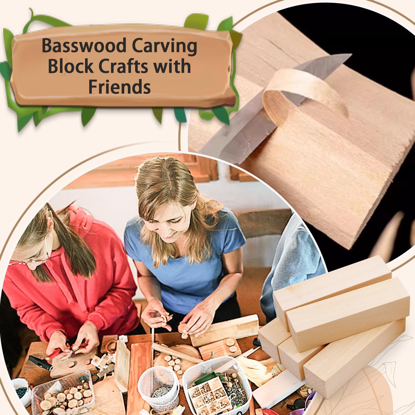 Basswood Carving Blocks for Crafts,Cymuber 24 PCS Whittling Wooden Blockss Kit with 3 Sizes,Wood Carving Blocks Wood Whittling Kit Crafts for Kids and Adults