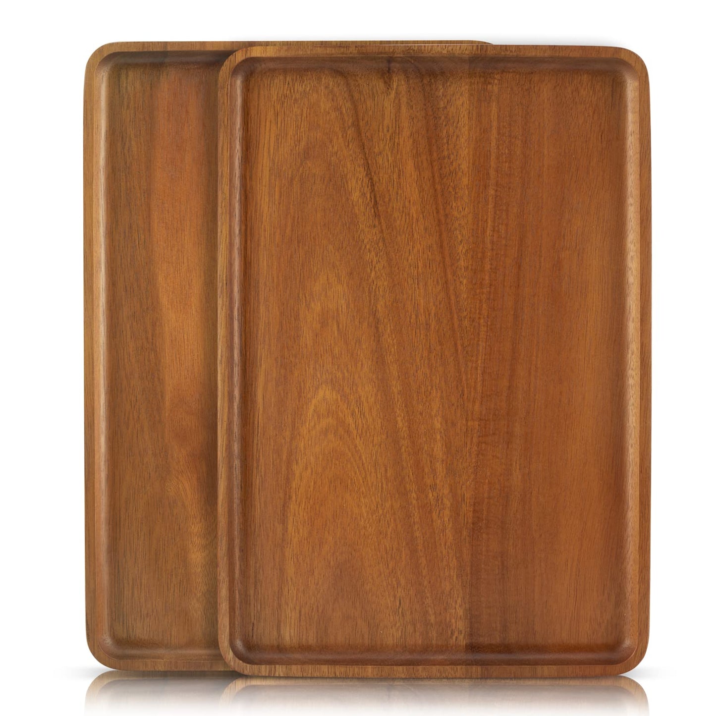 2 PCS 13 x 9 in Solid Acacia Wood Serving Trays Rectangular Wooden Serving Platters Natural Wooden Boards for Bar Coffee Party