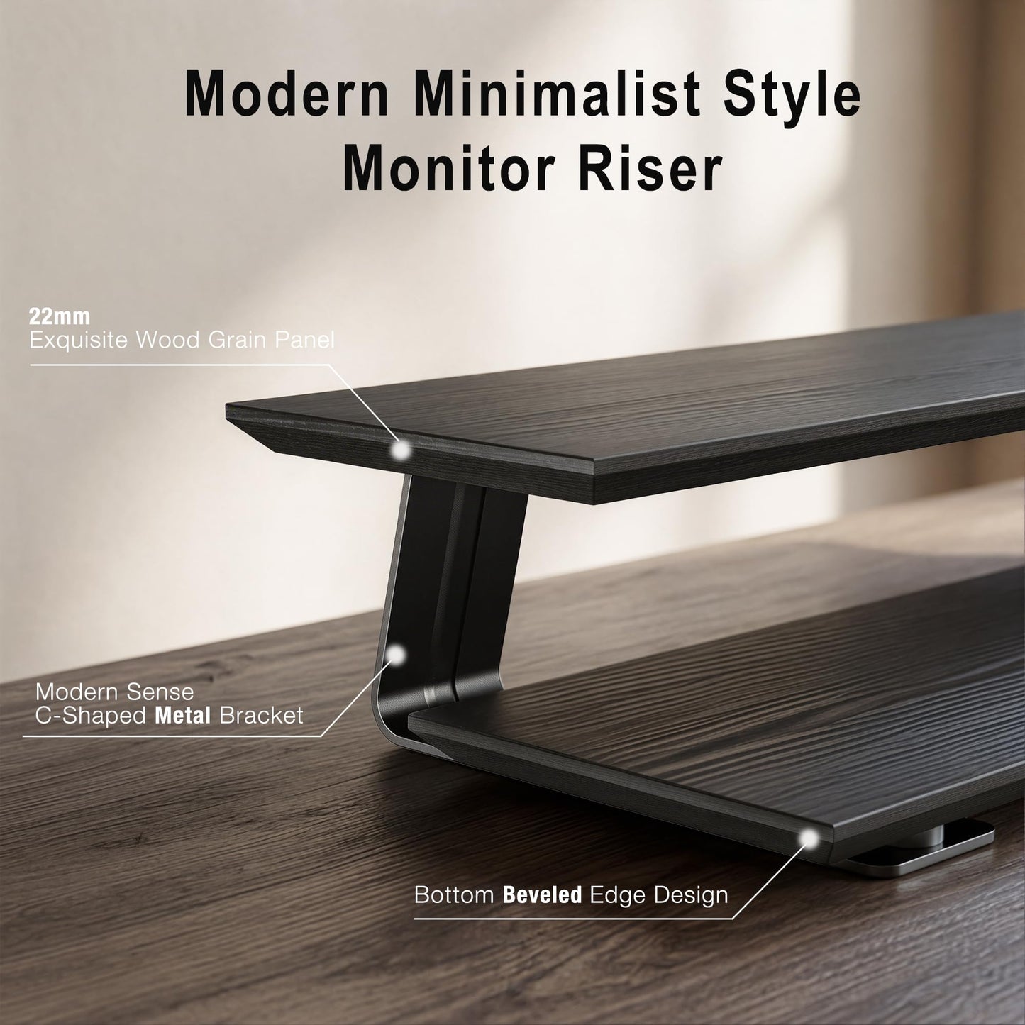 Furnny 2-Tier Dual Monitor Riser with 6-Port Hub – 39.4" Extra Wide Solid Wood Plywood Desk Stand for Dual Monitors, 30w Fast Charging USB C/A Ports, Heavy Duty Desk Organizer, Black Wood Grain Finish