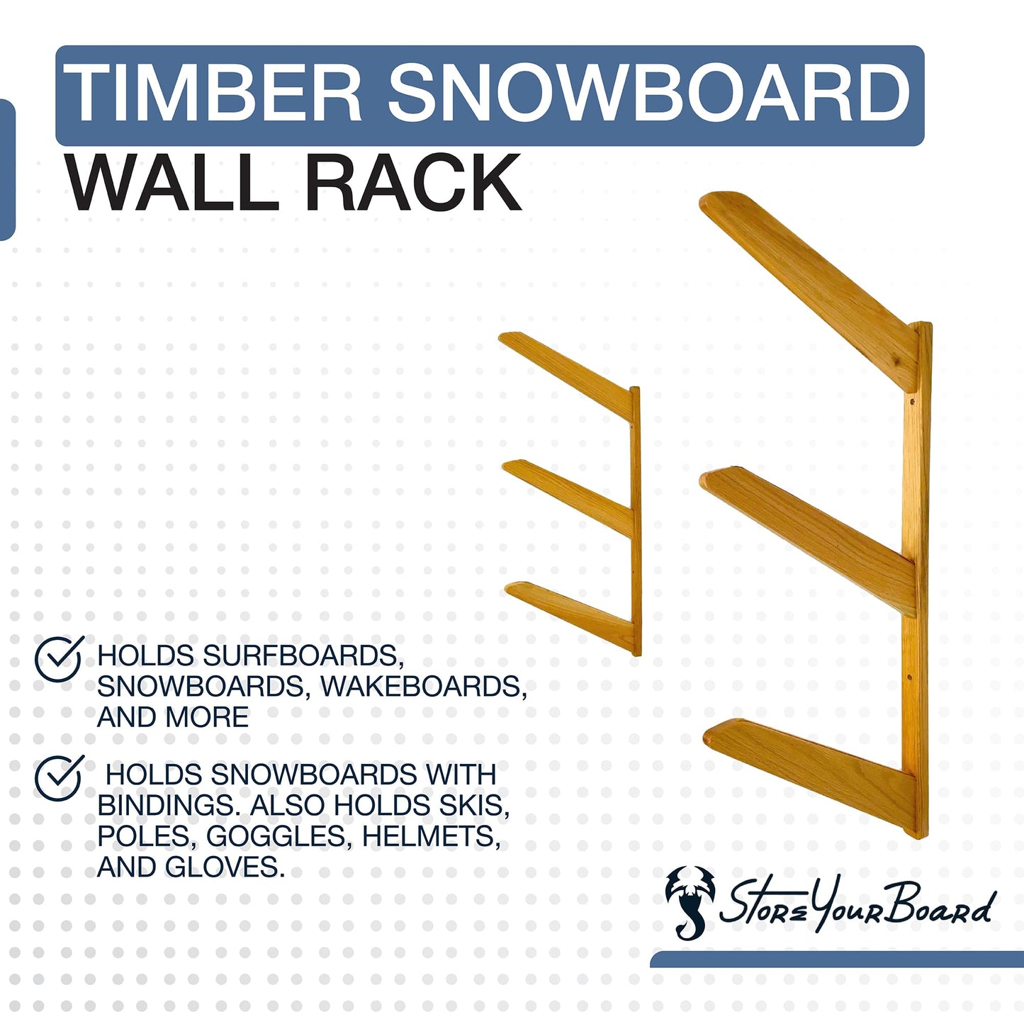 StoreYourBoard Timber Snowboard Wall Rack, Indoor Storage, Solid Natural Wood (3 Boards)
