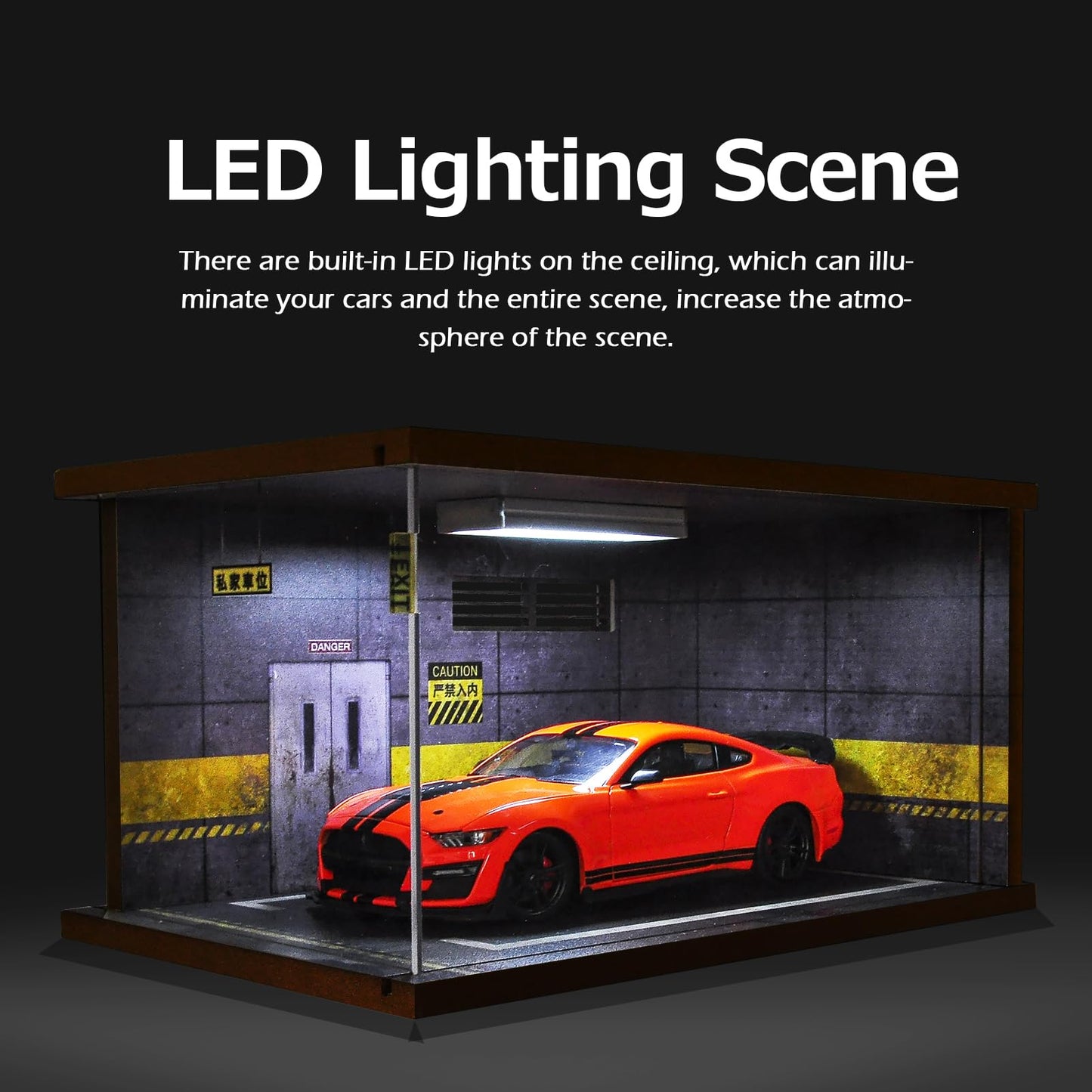 cxiiuui Hot Wheels Display Case Car with LED Light and Acrylic Cover 1/24 Scale Wooden Parking Garage Model for Diecast Cars Grey